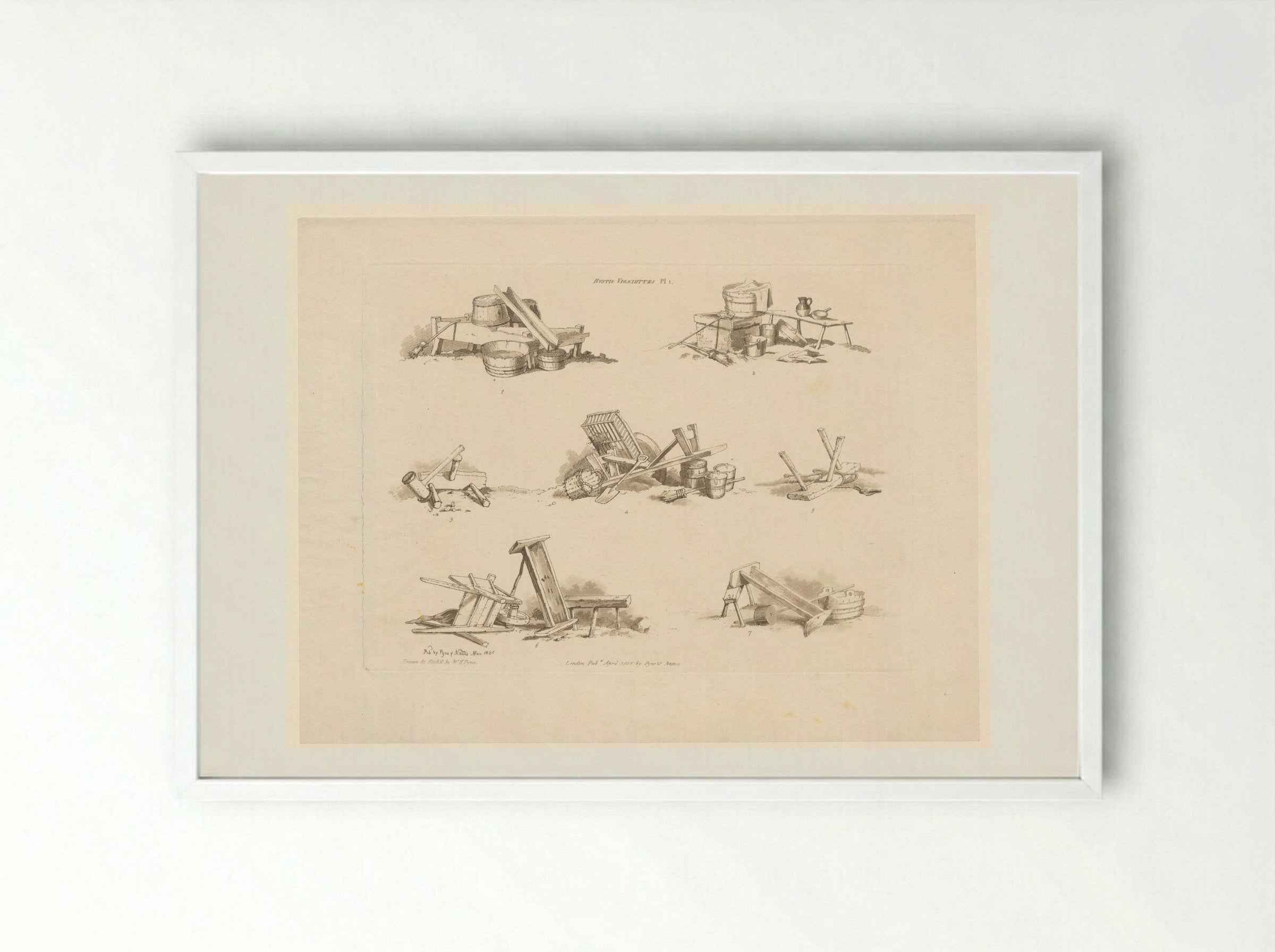 Rustic Vignettes, Plate 1 - William Henry Pyne - Framed Print White