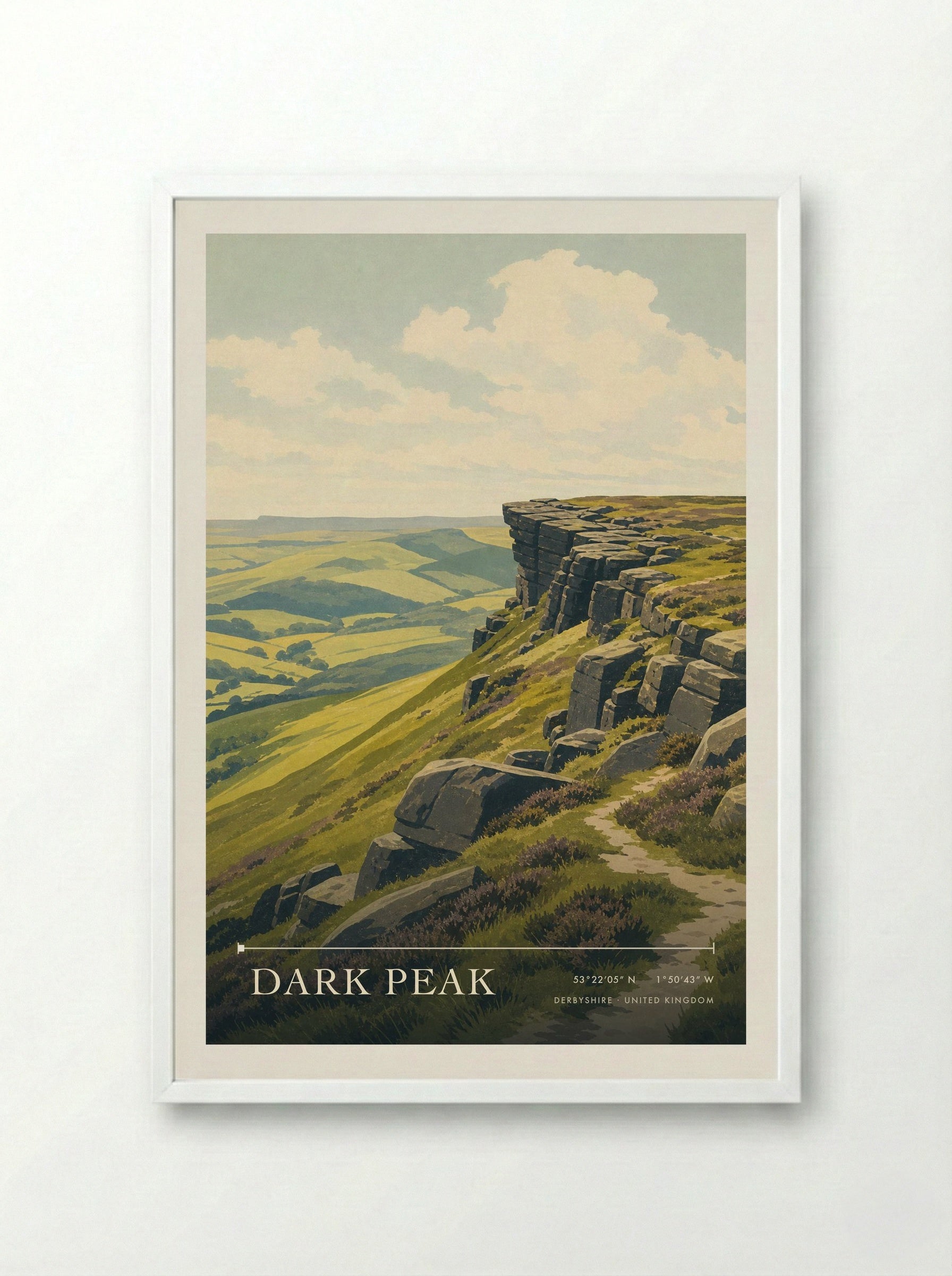 Dark Peak Derbyshire United Kingdom Travel Poster - Framed Print White