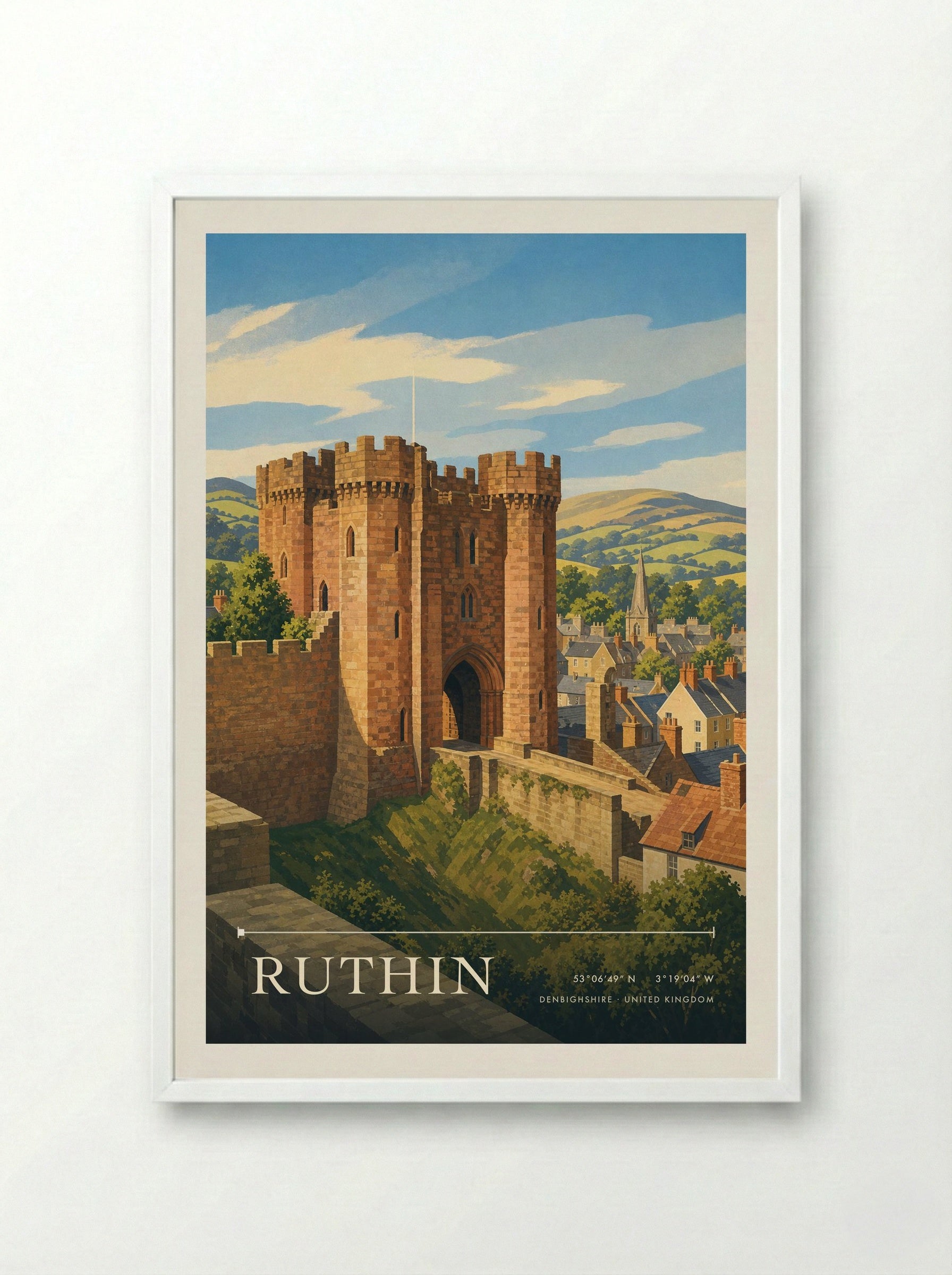Ruthin Denbighshire United Kingdom Travel Poster - Framed Print White