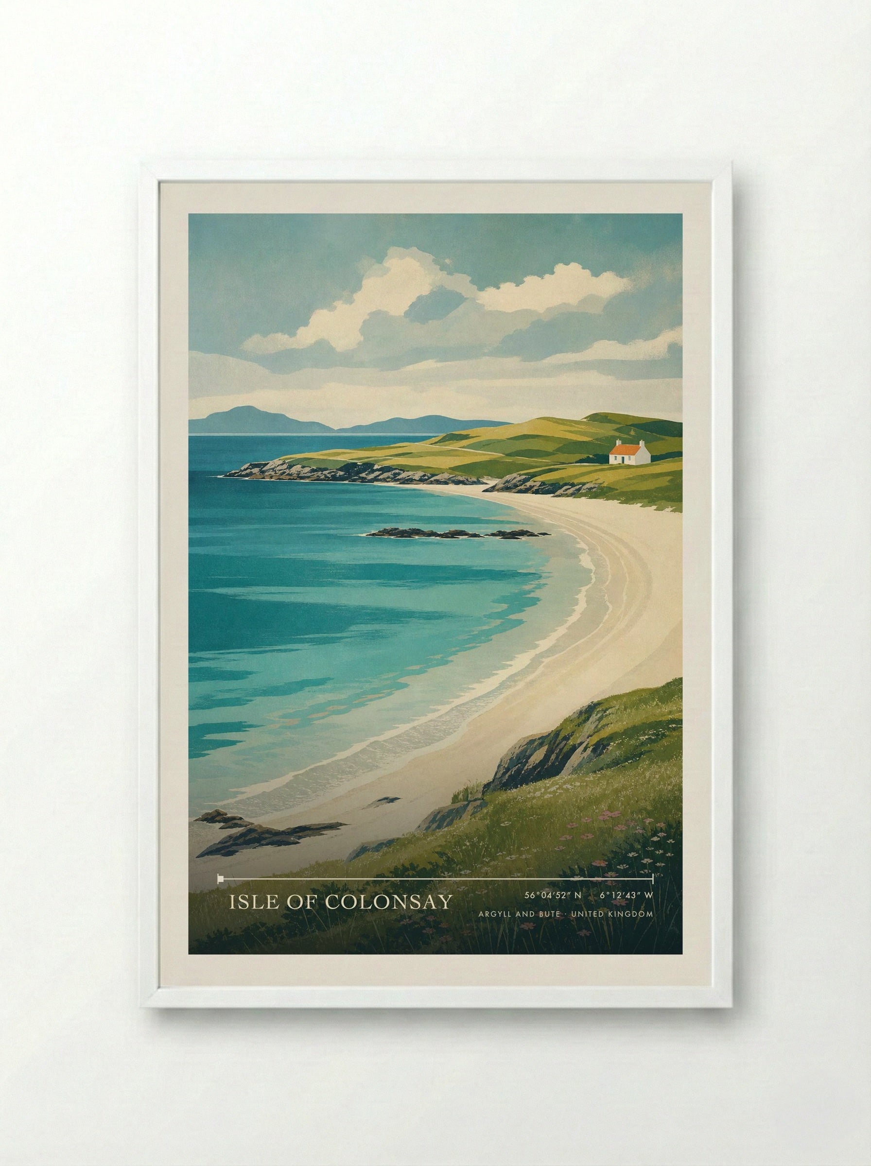 Isle of Colonsay Argyll and Bute United Kingdom Travel Poster - Framed Print White