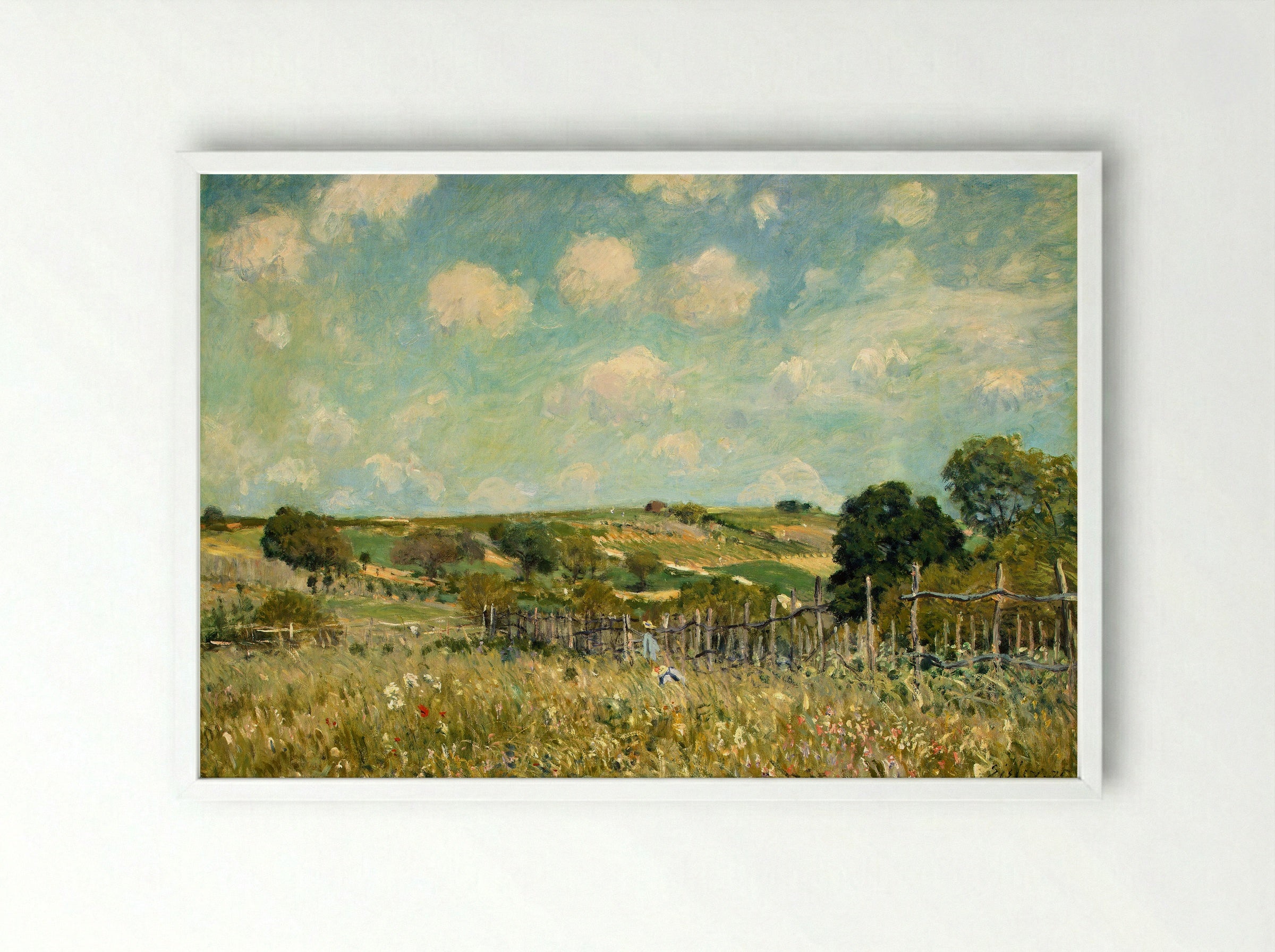 Meadow with Fence - Armand Guillaumin - Framed Print White