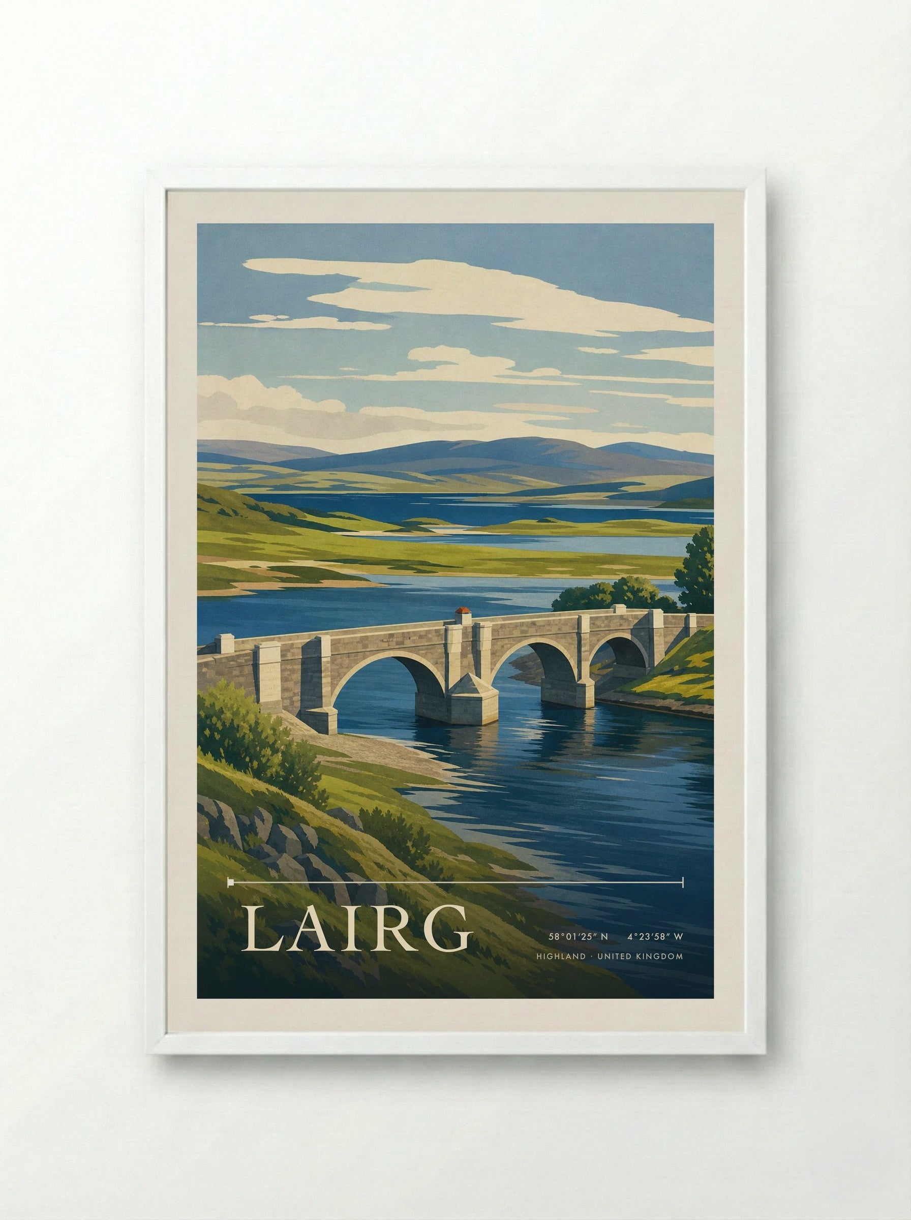 Lairg Highland United Kingdom Travel Poster - Framed Print White