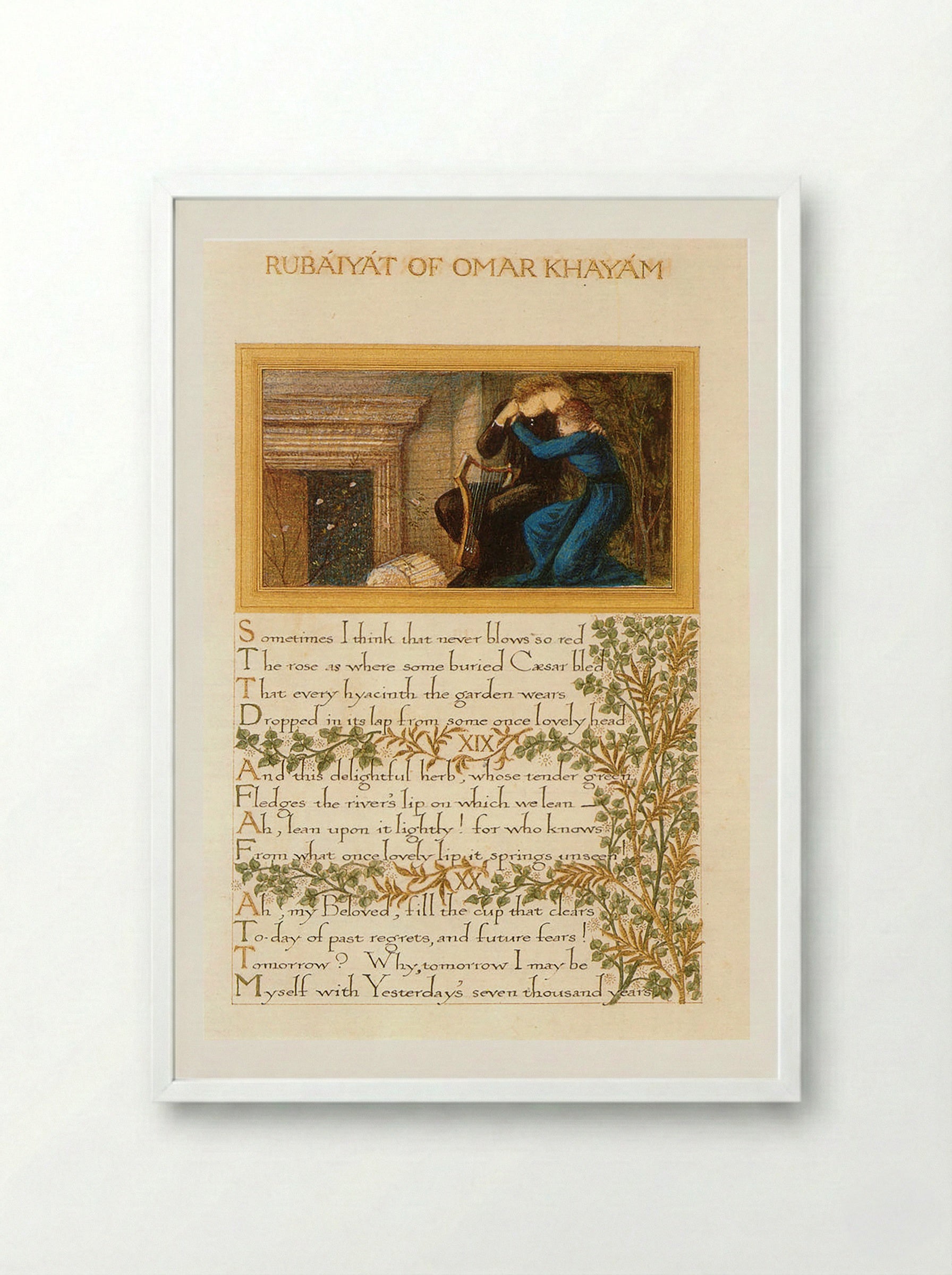 Page from The Rubaiyat of Omar Khayyam - William Morris - Framed Print White