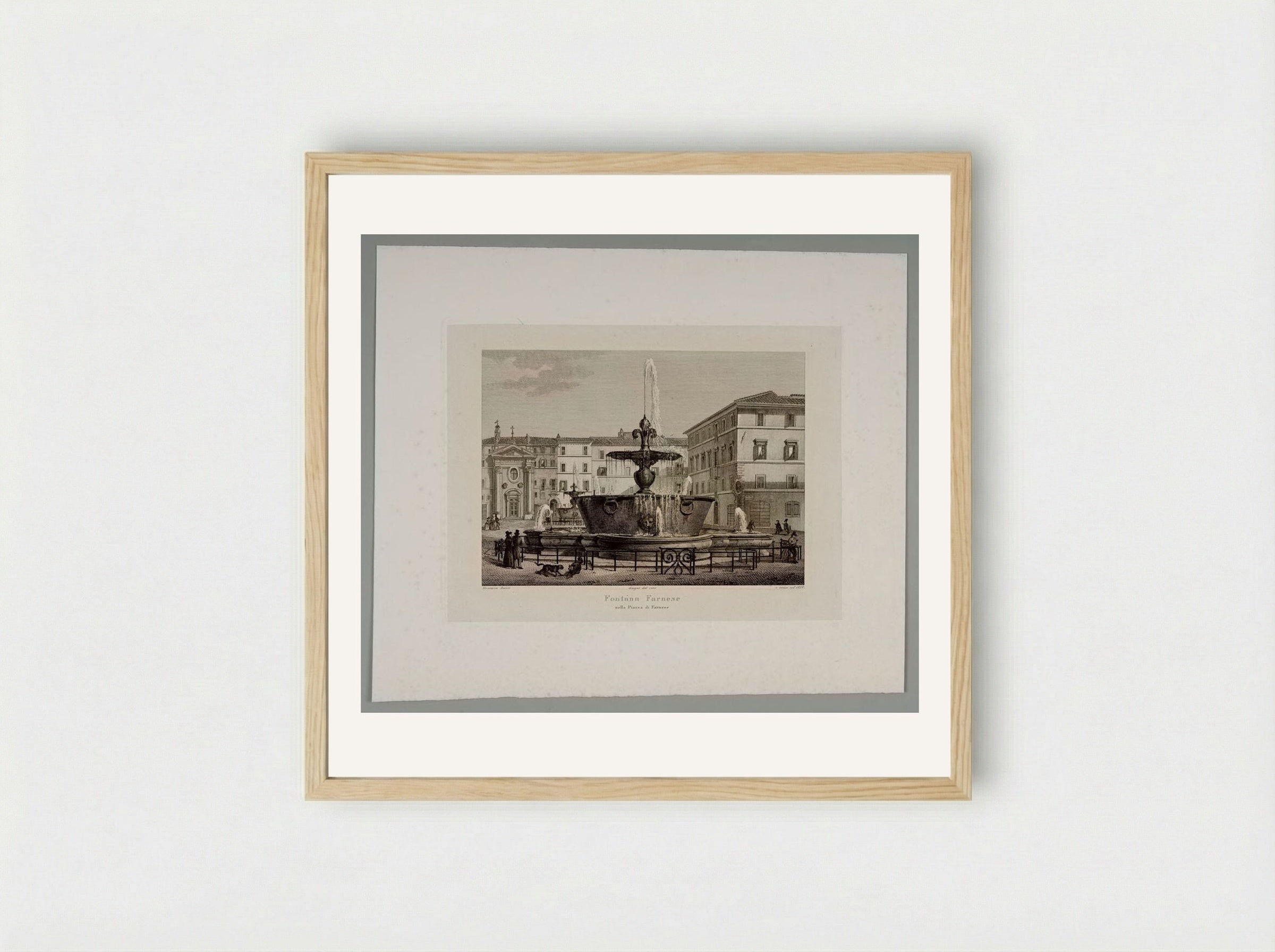 Farnese Fountain in the Piazza Farnese - Domenico Amici - Framed Print Wood