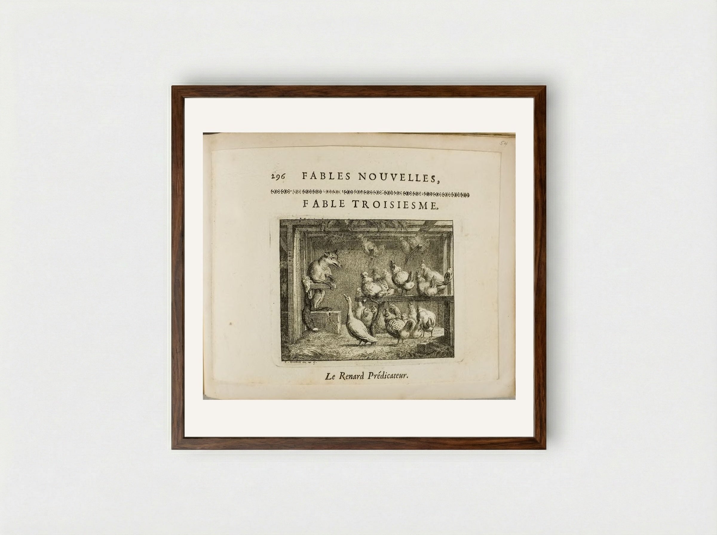 The Preacher Fox - Claude Gillot - Framed Print Dark Wood