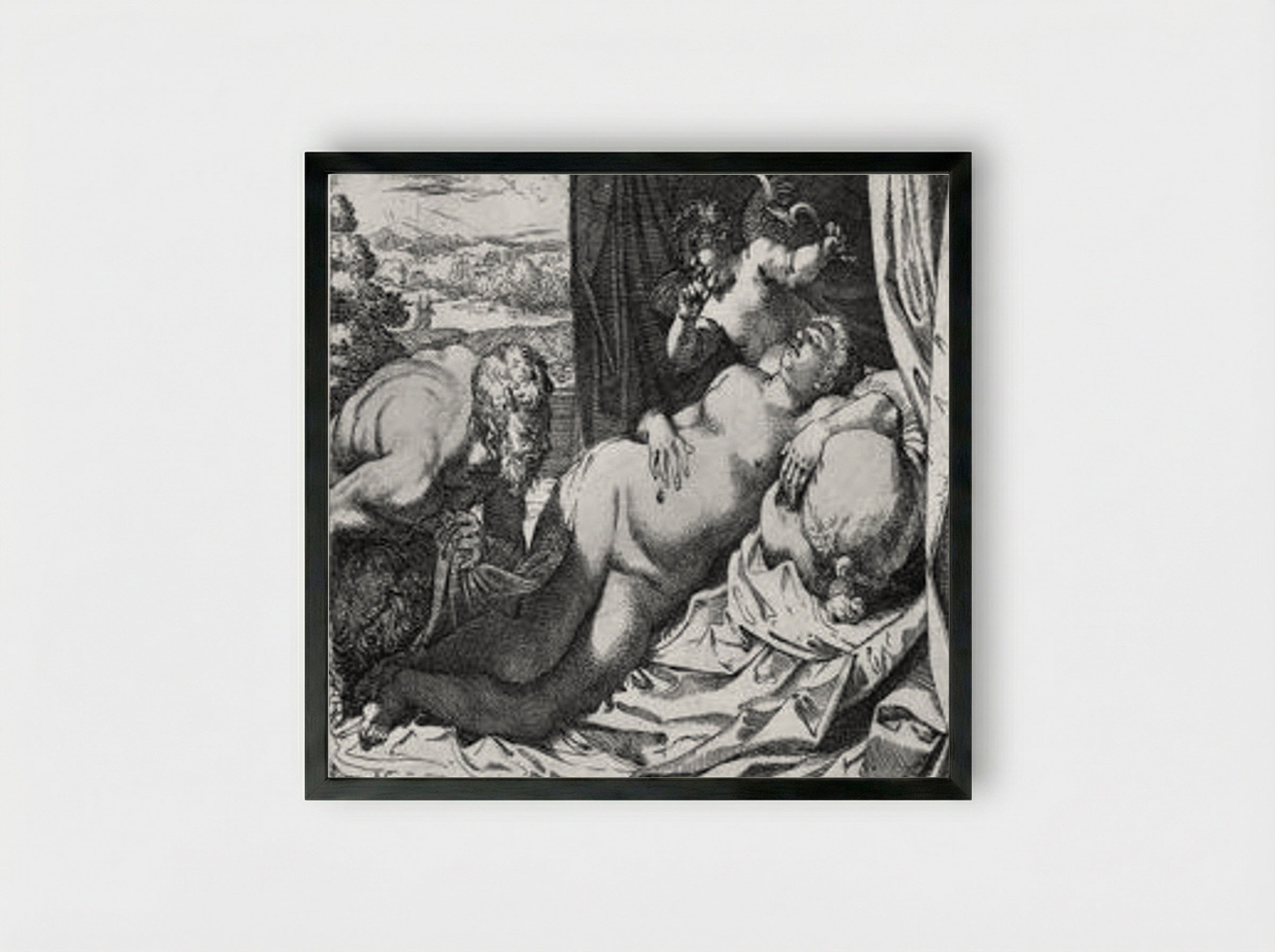 Jupiter and Antiope - Annibale Carracci - Framed Print Black