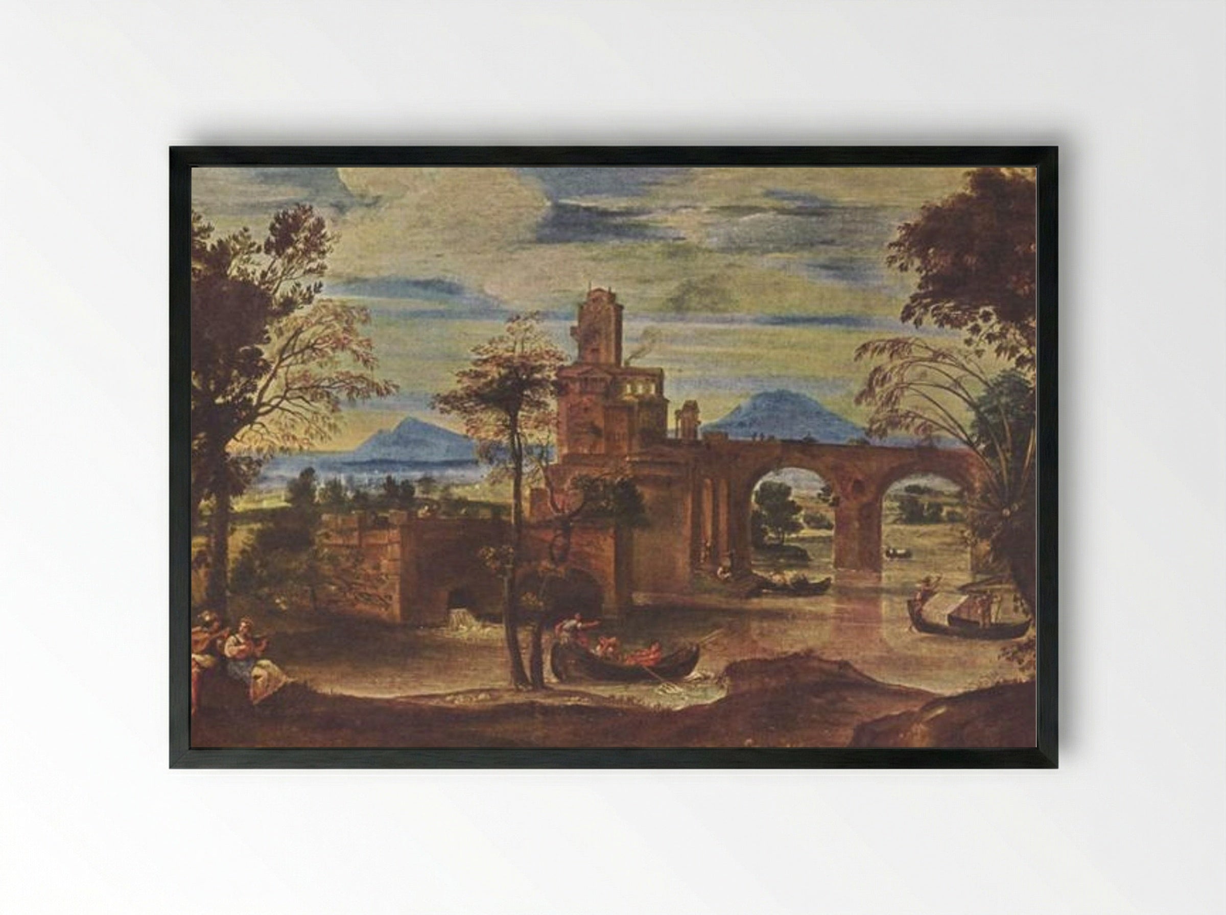 Römische Landschaft (Roman Landscape) - Annibale Carracci - Framed Print Black