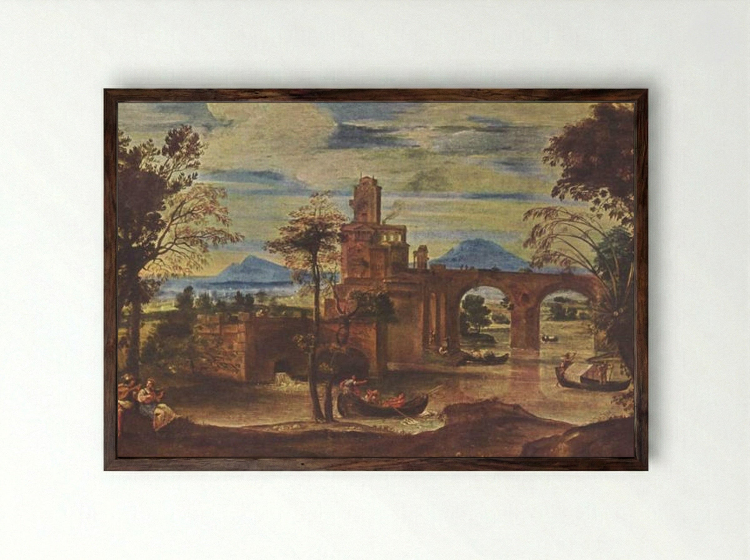 Römische Landschaft (Roman Landscape) - Annibale Carracci - Framed Print Dark Wood