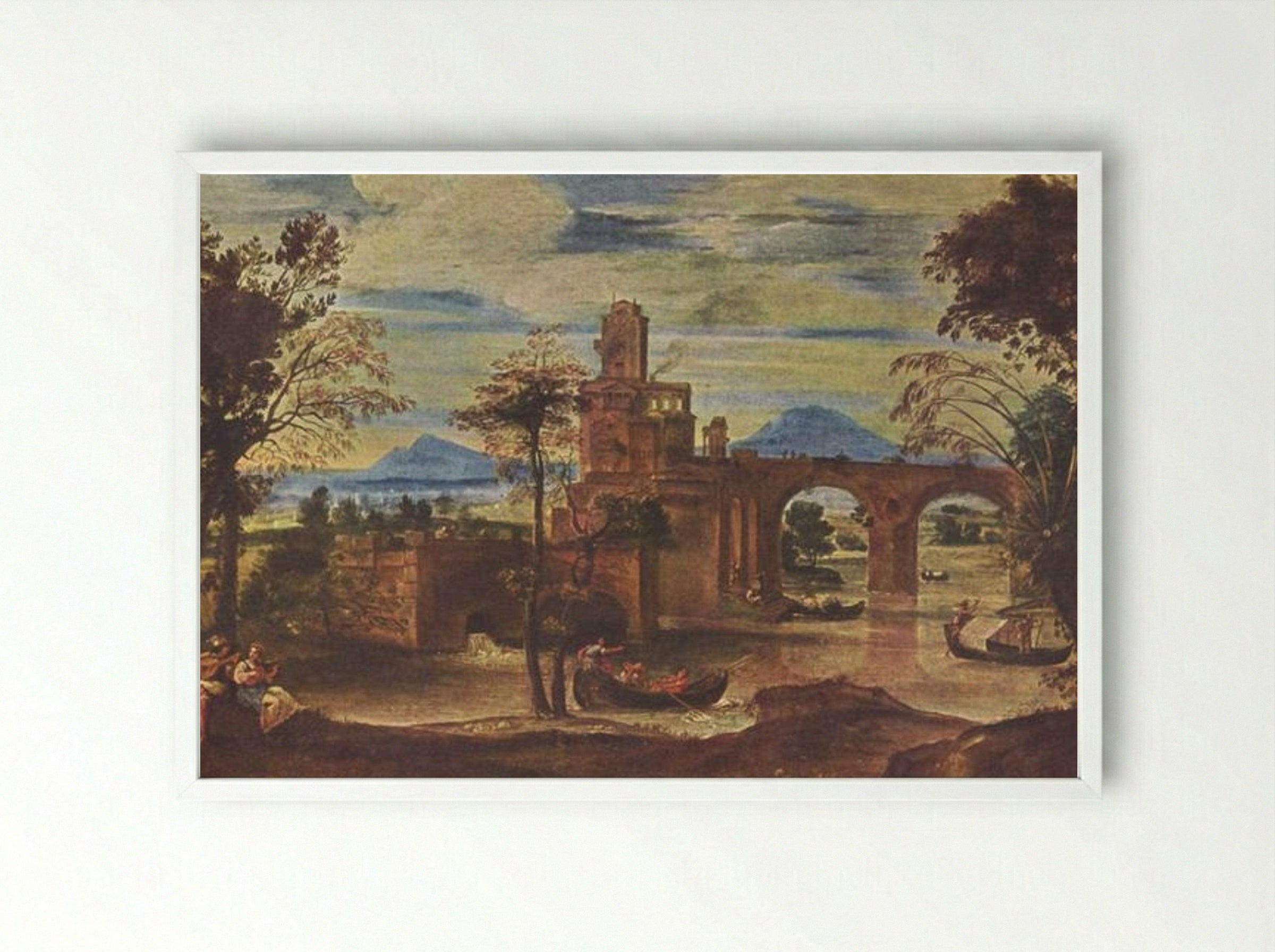 Römische Landschaft (Roman Landscape) - Annibale Carracci - Framed Print White