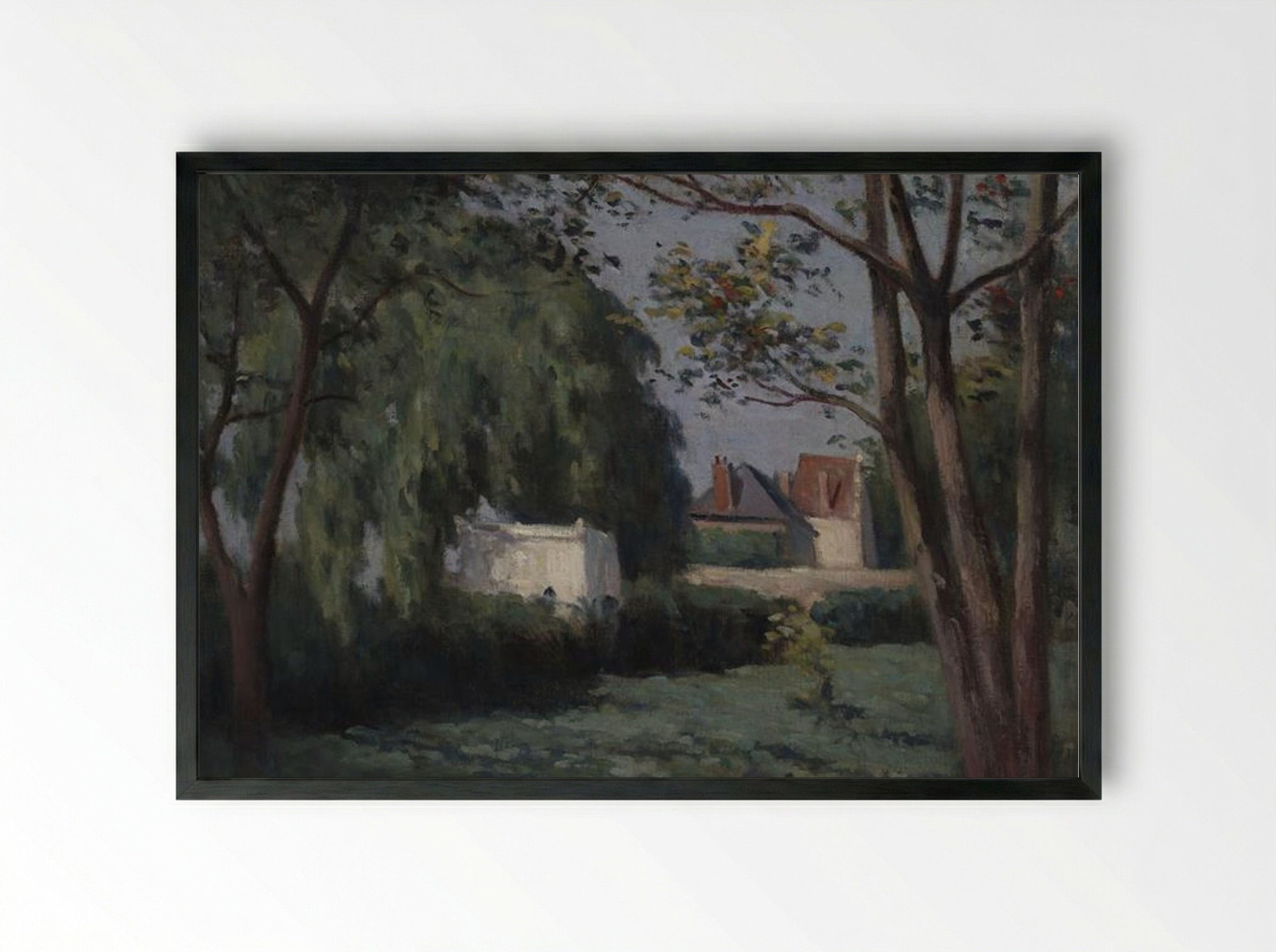 Country Scene with Three Houses and Trees - Maximilien Luce - Framed Print Black