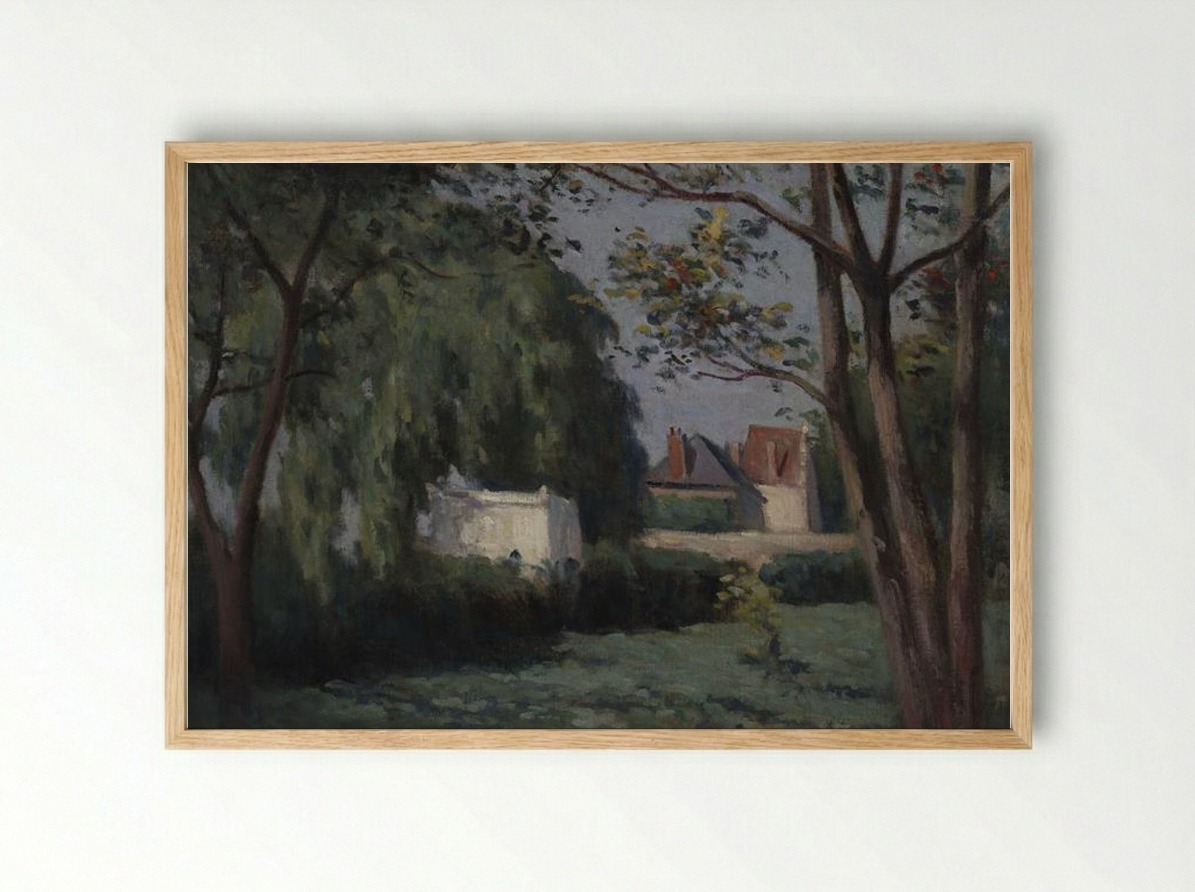 Country Scene with Three Houses and Trees - Maximilien Luce - Framed Print Wood