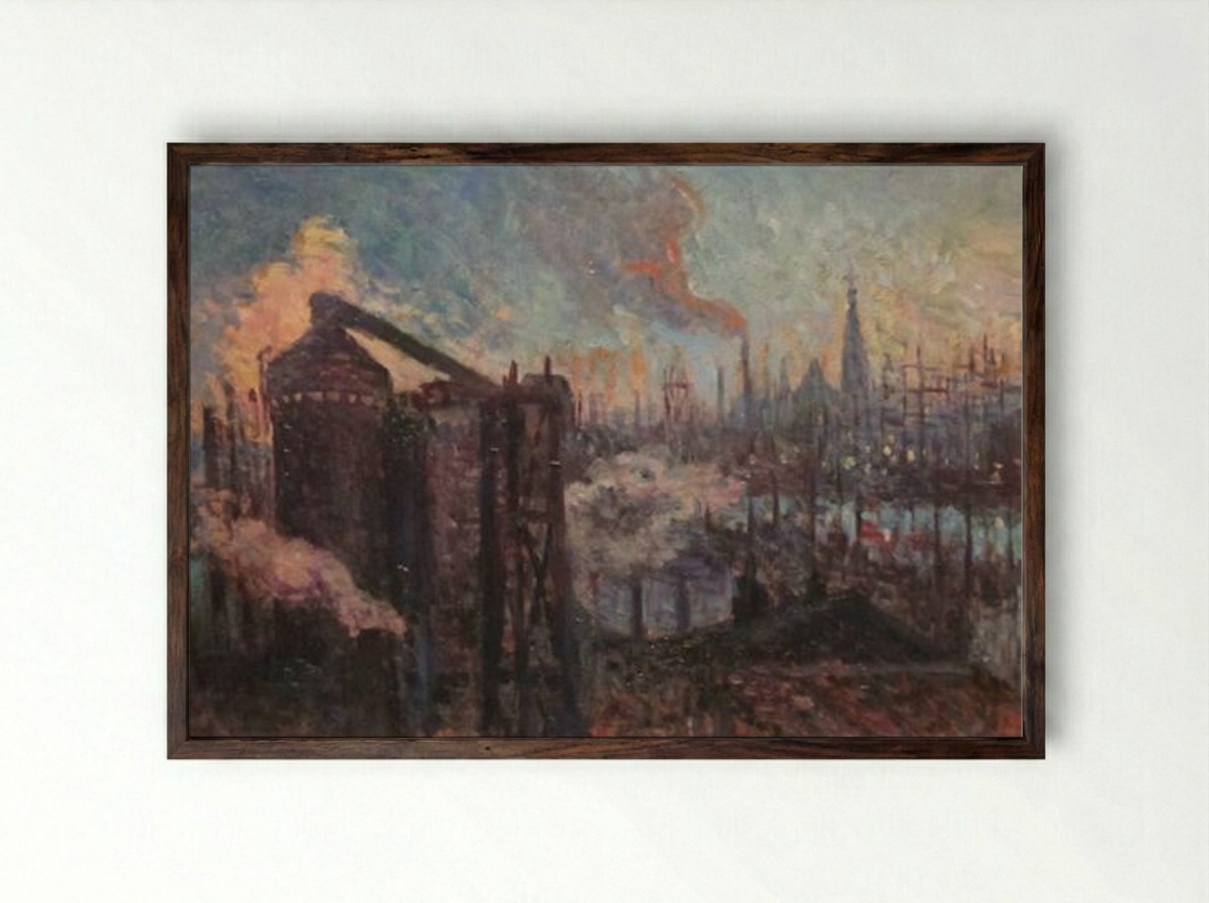 Large Industrial City - Maximilien Luce - Framed Print Dark Wood