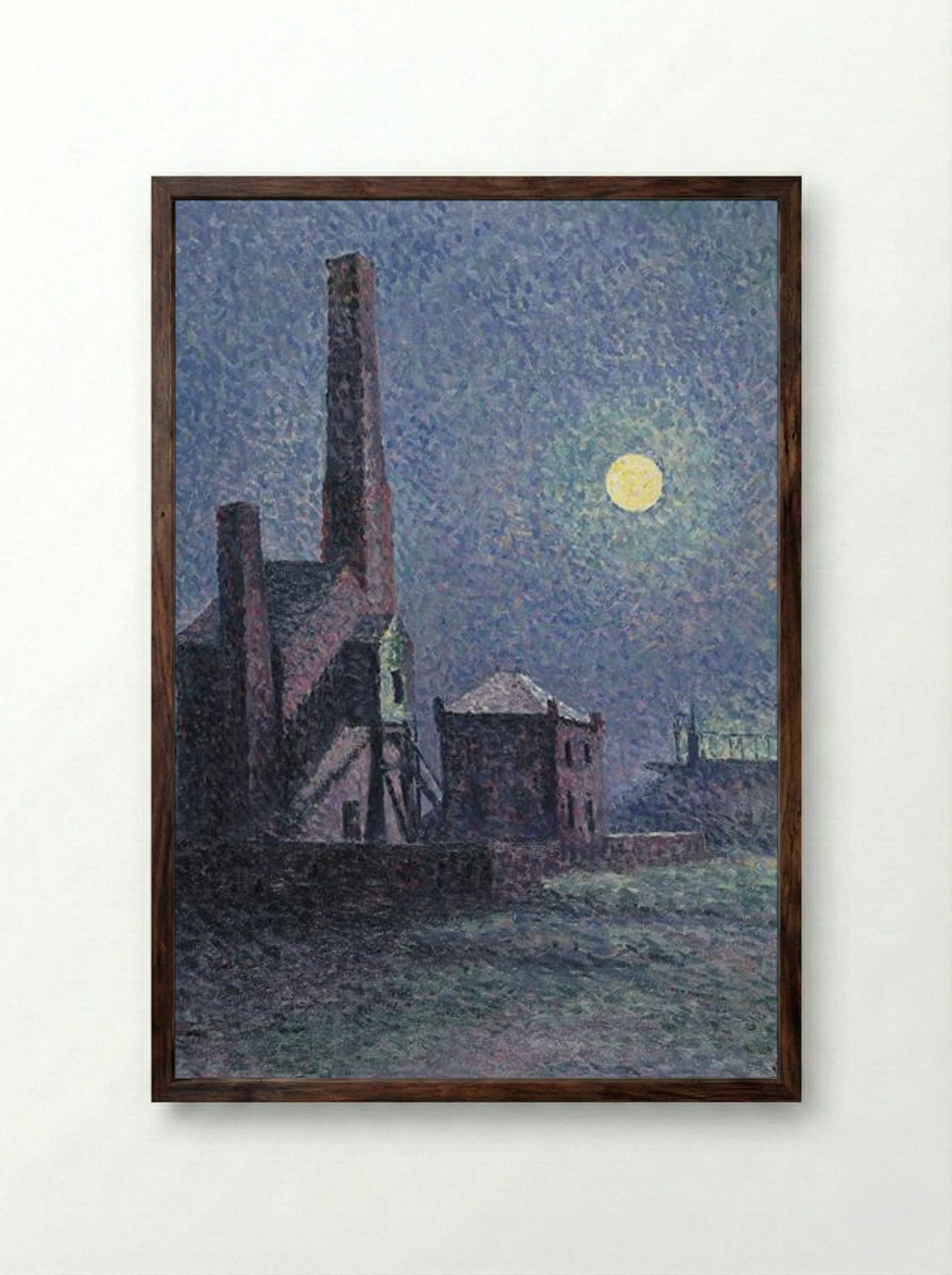 Factory in the Moonlight - Maximilien Luce - Framed Print Dark Wood