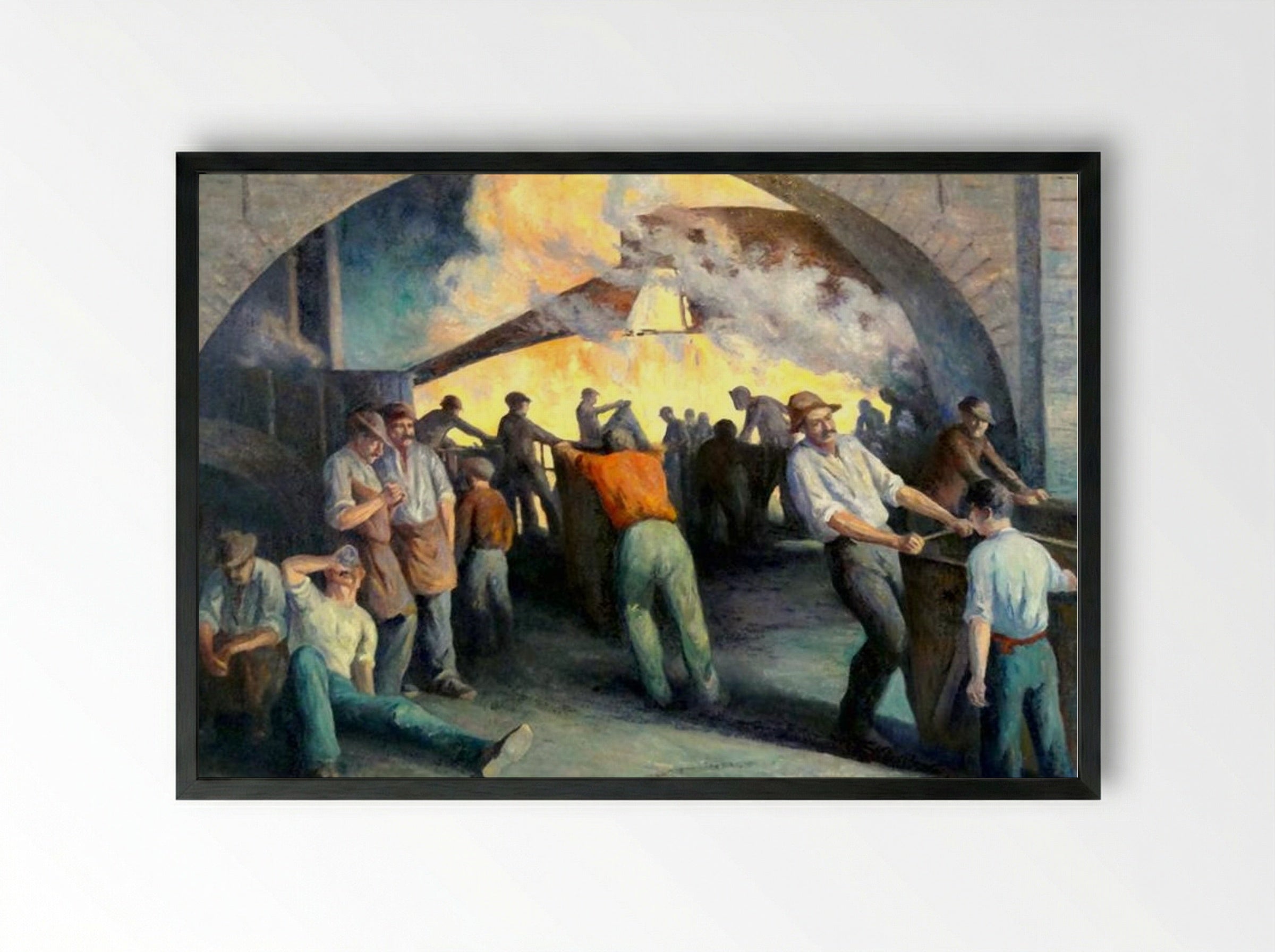 Foundry In Charleroi, La Coulée - Maximilien Luce - Framed Print Black