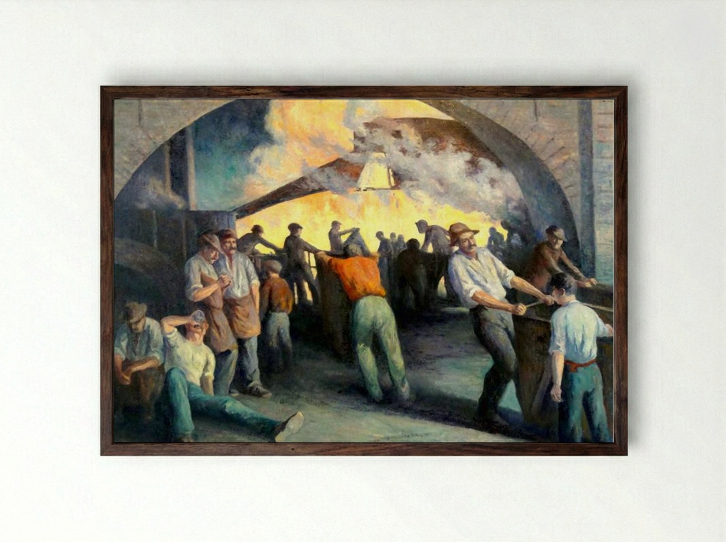 Foundry In Charleroi, La Coulée - Maximilien Luce - Framed Print Dark Wood