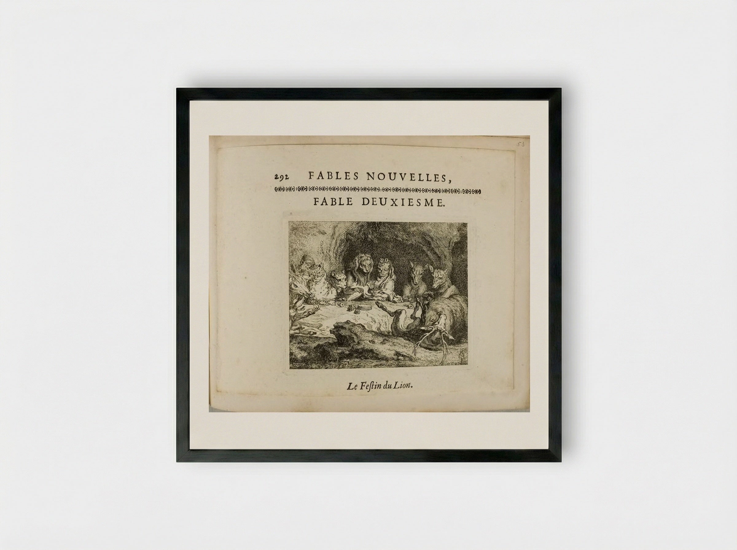 The Lion's Dinner Party - Claude Gillot - Framed Print Black