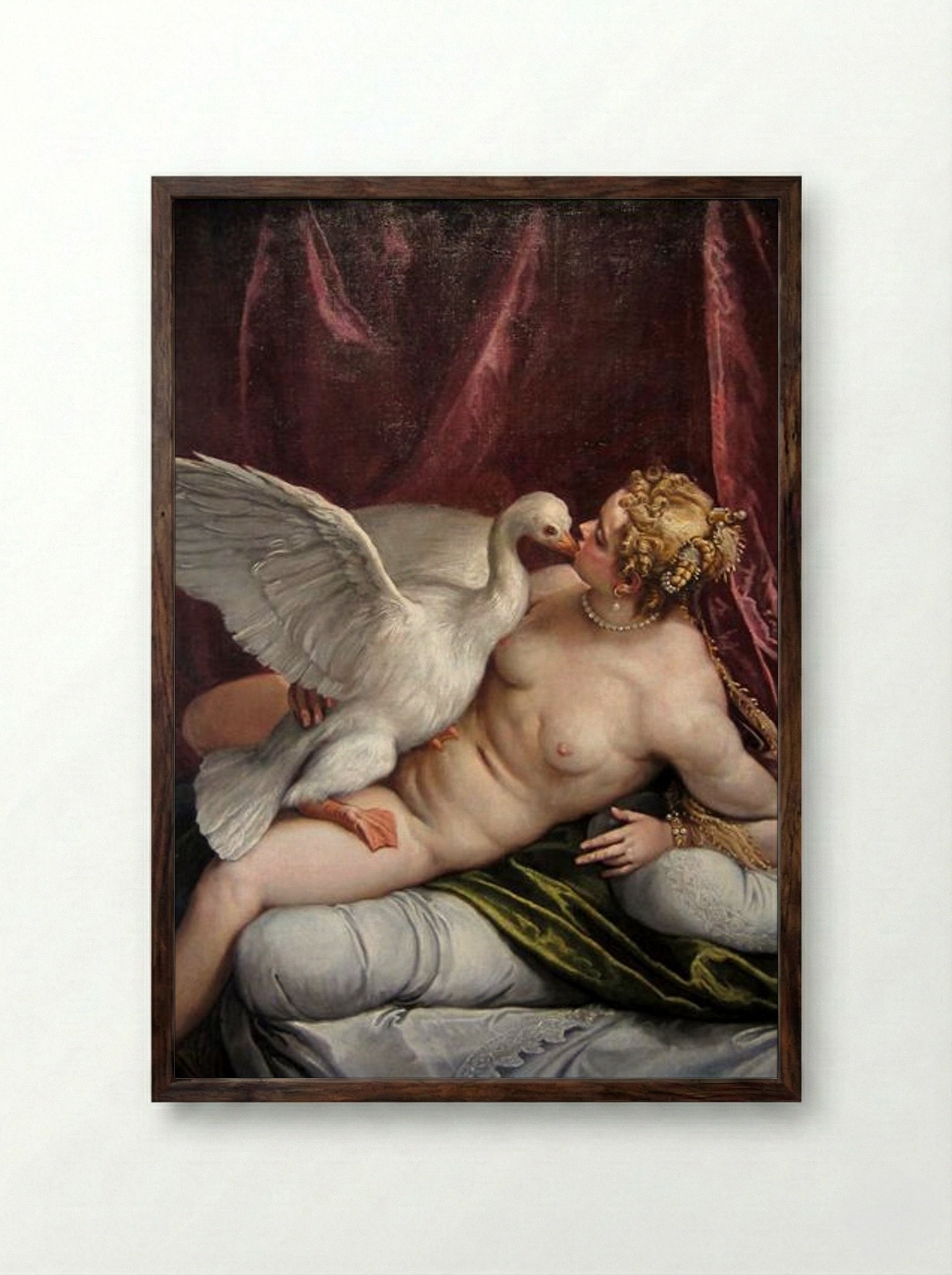 Leda and the Swan - Paolo Veronese - Framed Print Dark Wood