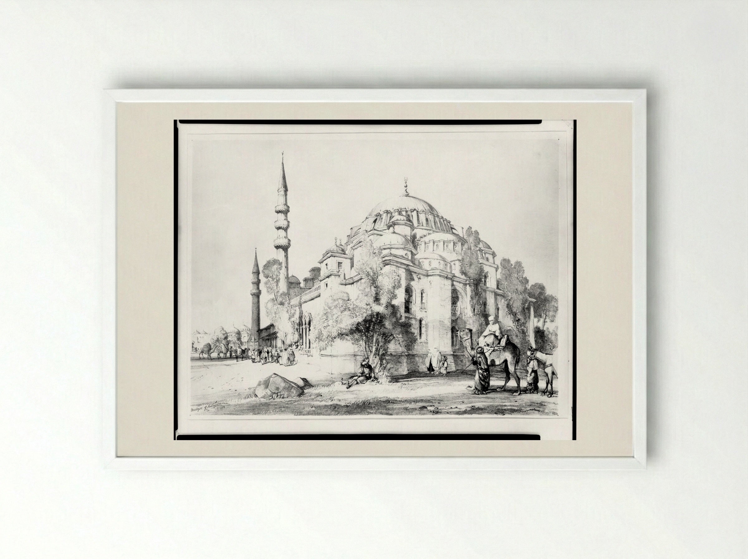 Mosque of Suleimaniyeh - John Frederick Lewis - Framed Print White