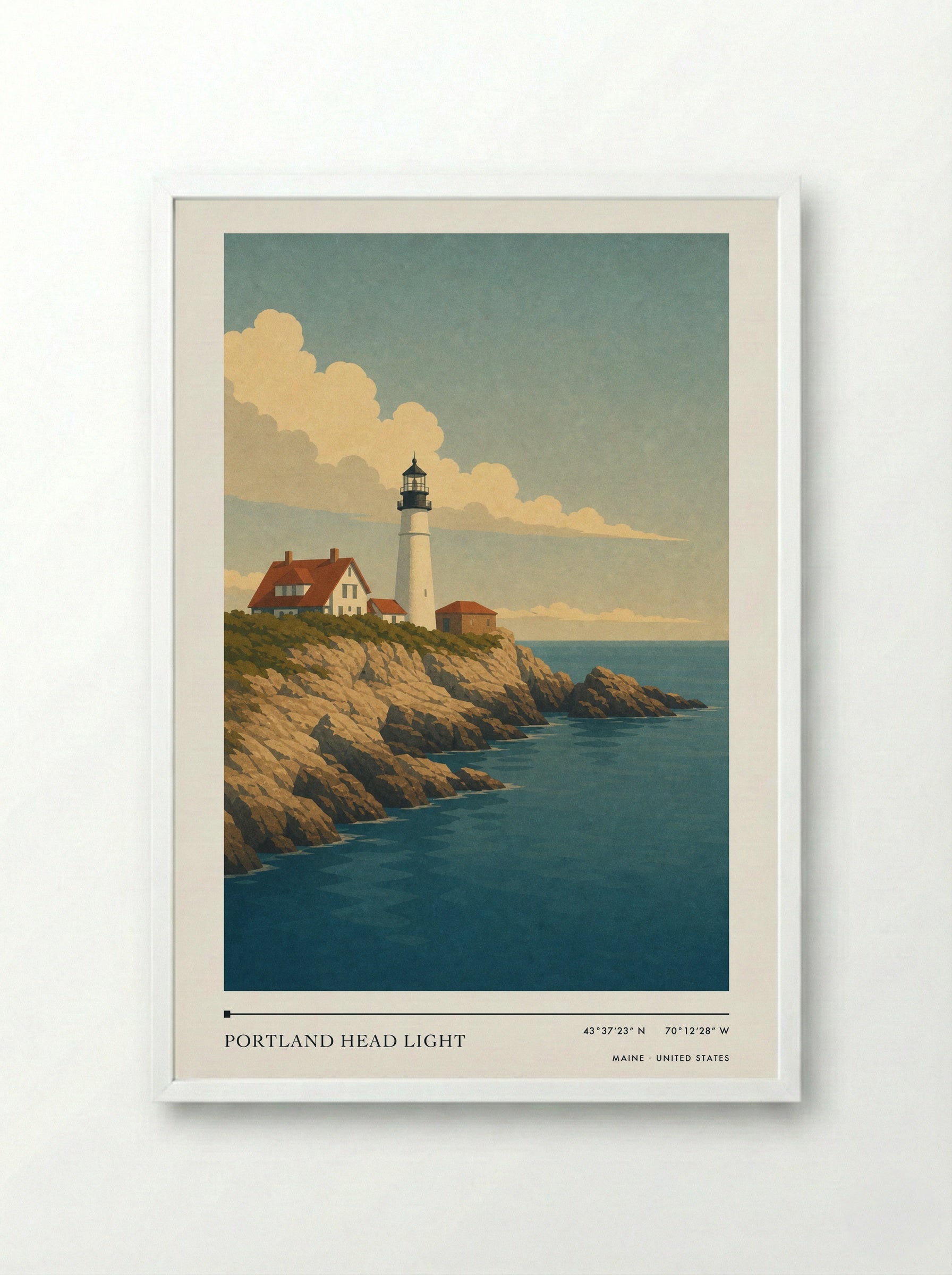 Portland Head Light Travel Poster Artwork - Framed Print White
