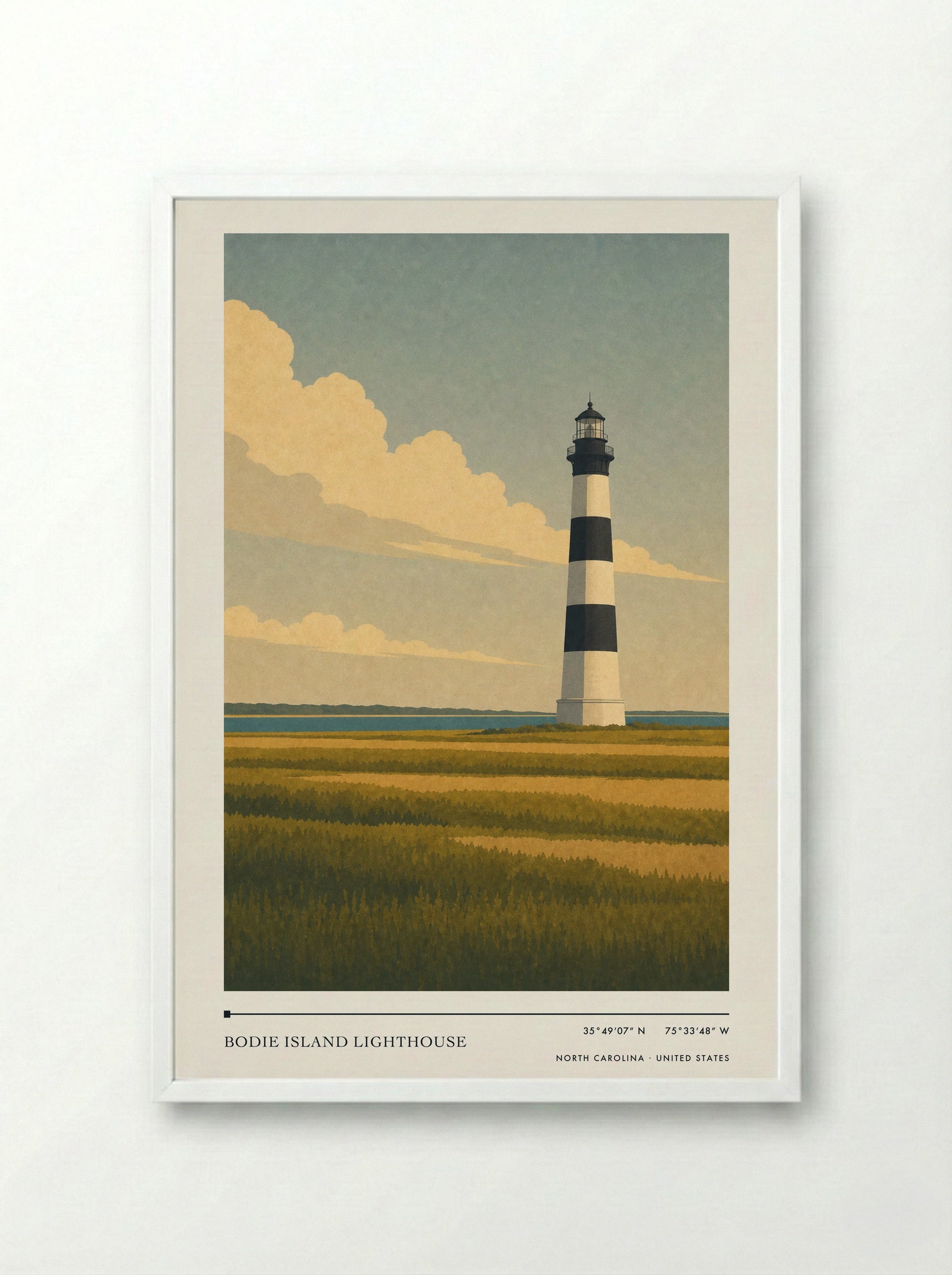 Bodie Island Lighthouse Travel Poster Artwork - Framed Print White