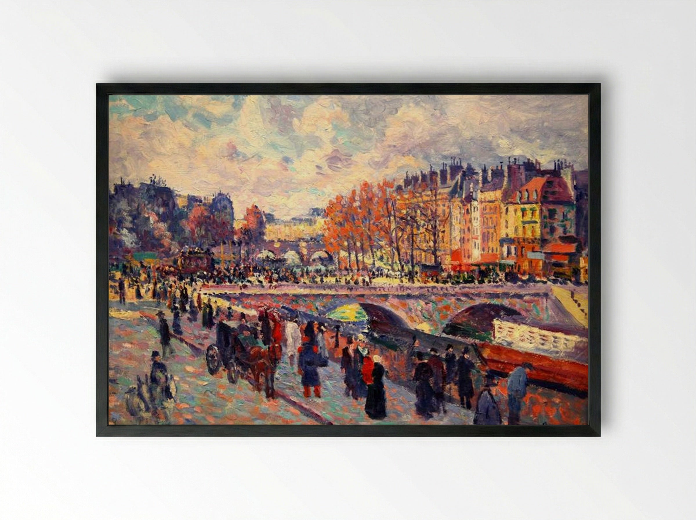 Quayside by the Seine in Paris - Maximilien Luce - Framed Print Black