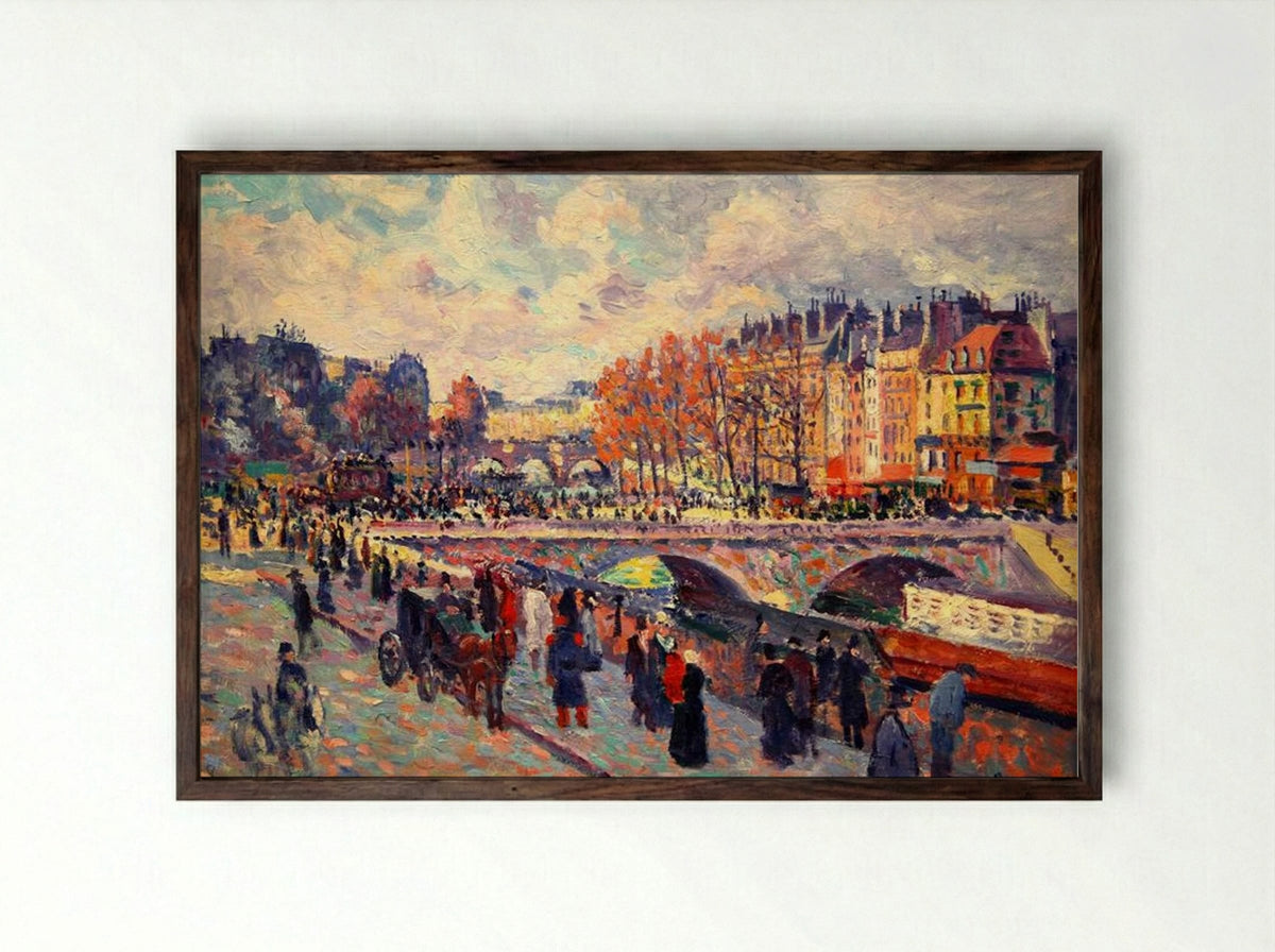 Quayside by the Seine in Paris - Maximilien Luce - Framed Print Dark Wood