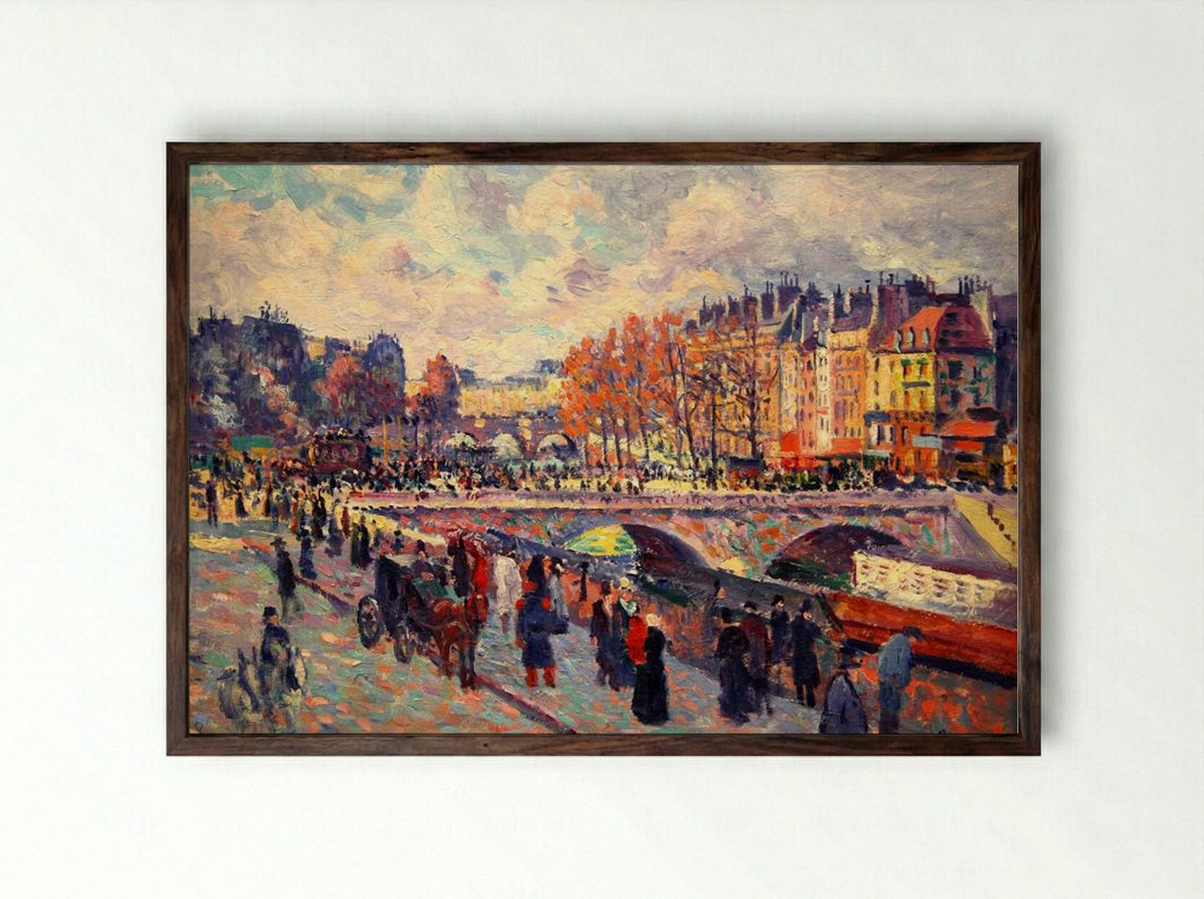 Quayside by the Seine in Paris - Maximilien Luce - Framed Print Dark Wood