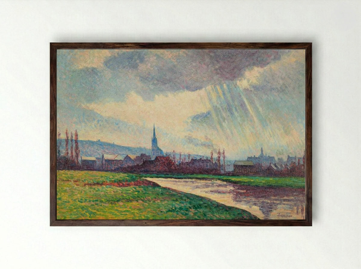 Landscape with River - Maximilien Luce - Framed Print Dark Wood