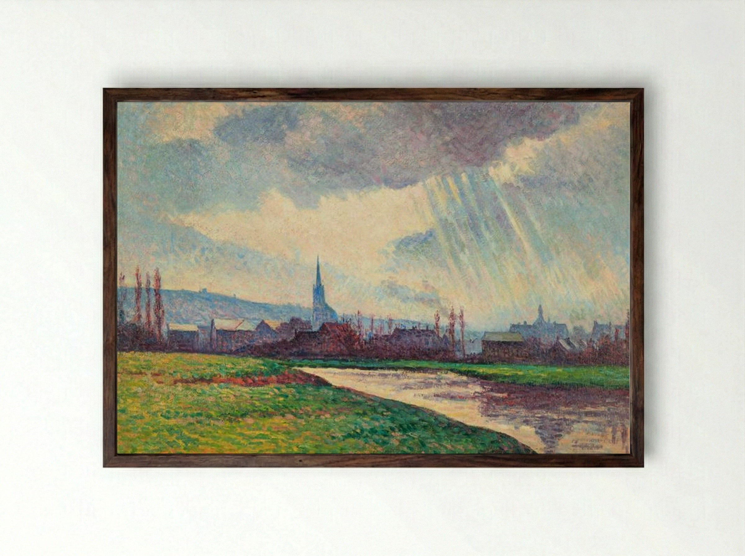 Landscape with River - Maximilien Luce - Framed Print Dark Wood