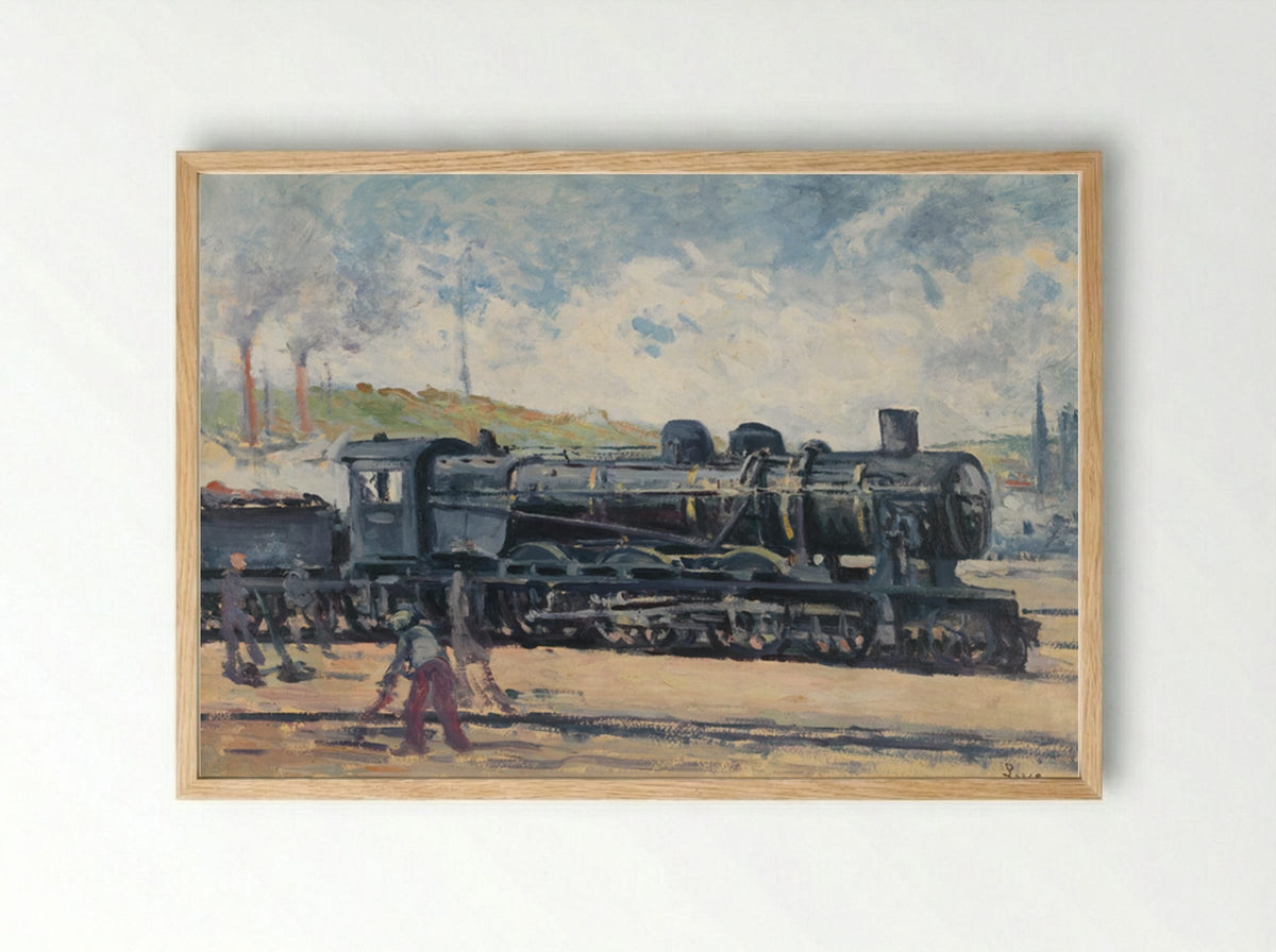 La Locomotive, Environs De Charleroi - Maximilien Luce - Framed Print Wood