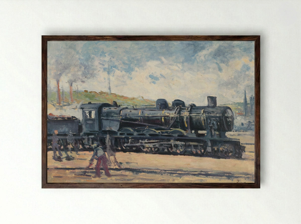 La Locomotive, Environs De Charleroi - Maximilien Luce - Framed Print Dark Wood