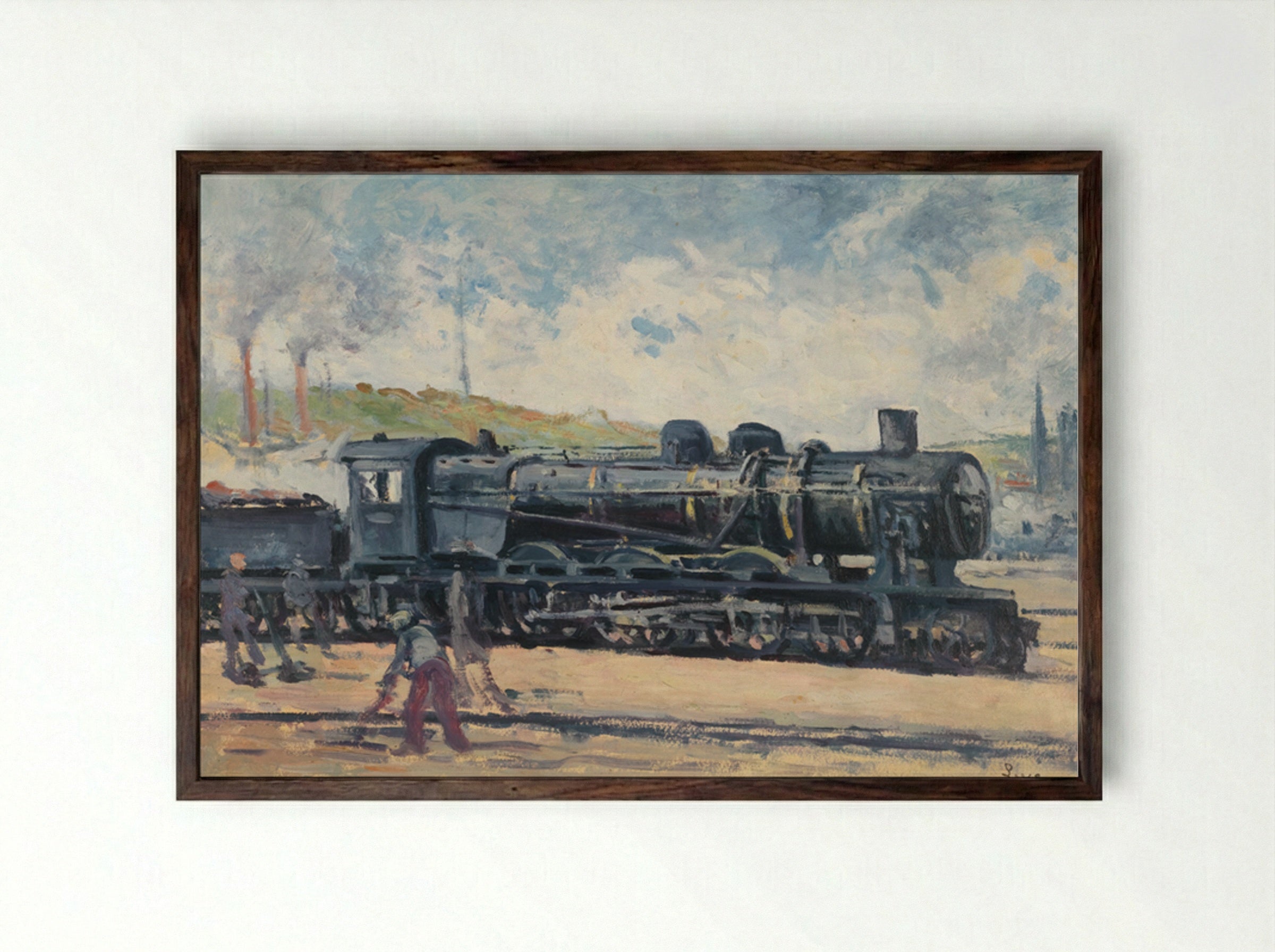 La Locomotive, Environs De Charleroi - Maximilien Luce - Framed Print Dark Wood