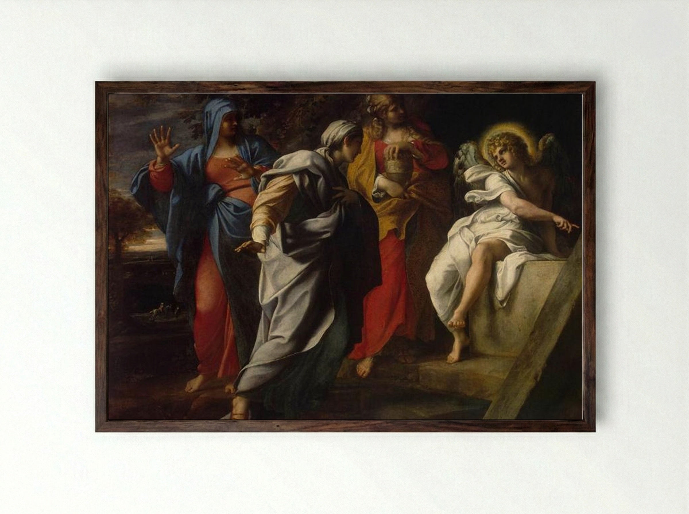 Holy Women at Christ's Tomb - Annibale Carracci - Framed Print Dark Wood