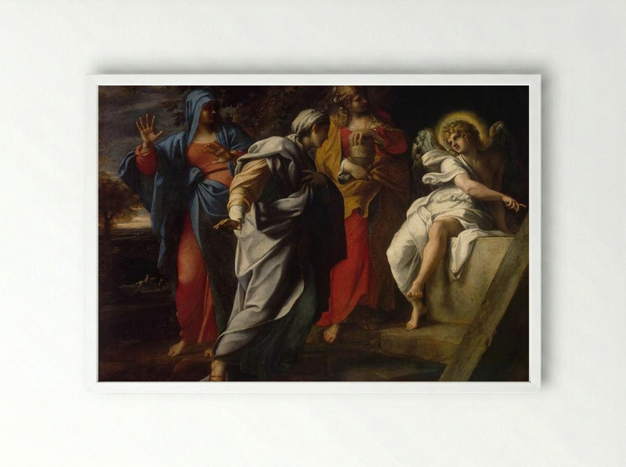 Holy Women at Christ's Tomb - Annibale Carracci - Framed Print White