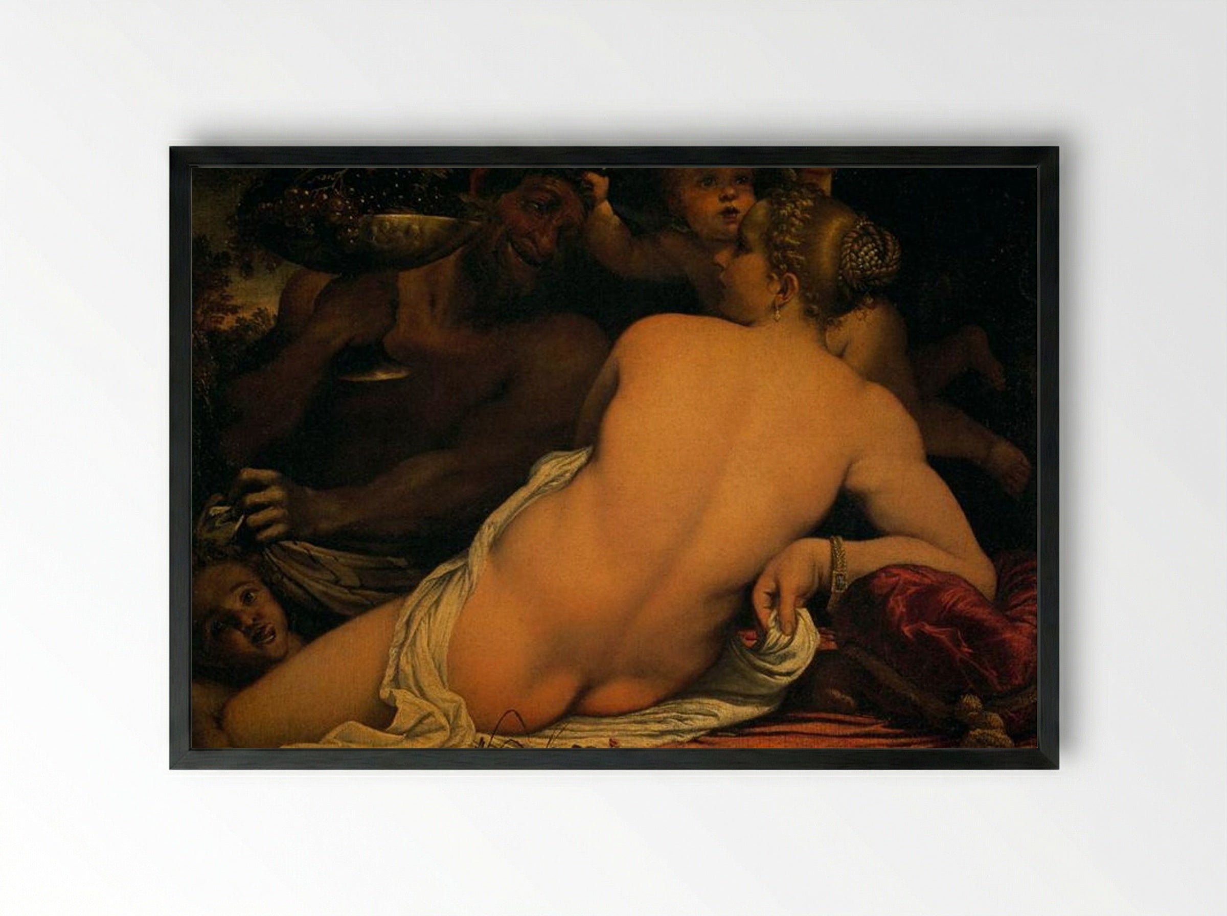 Venus with a Satyr and Cupids - Annibale Carracci - Framed Print Black