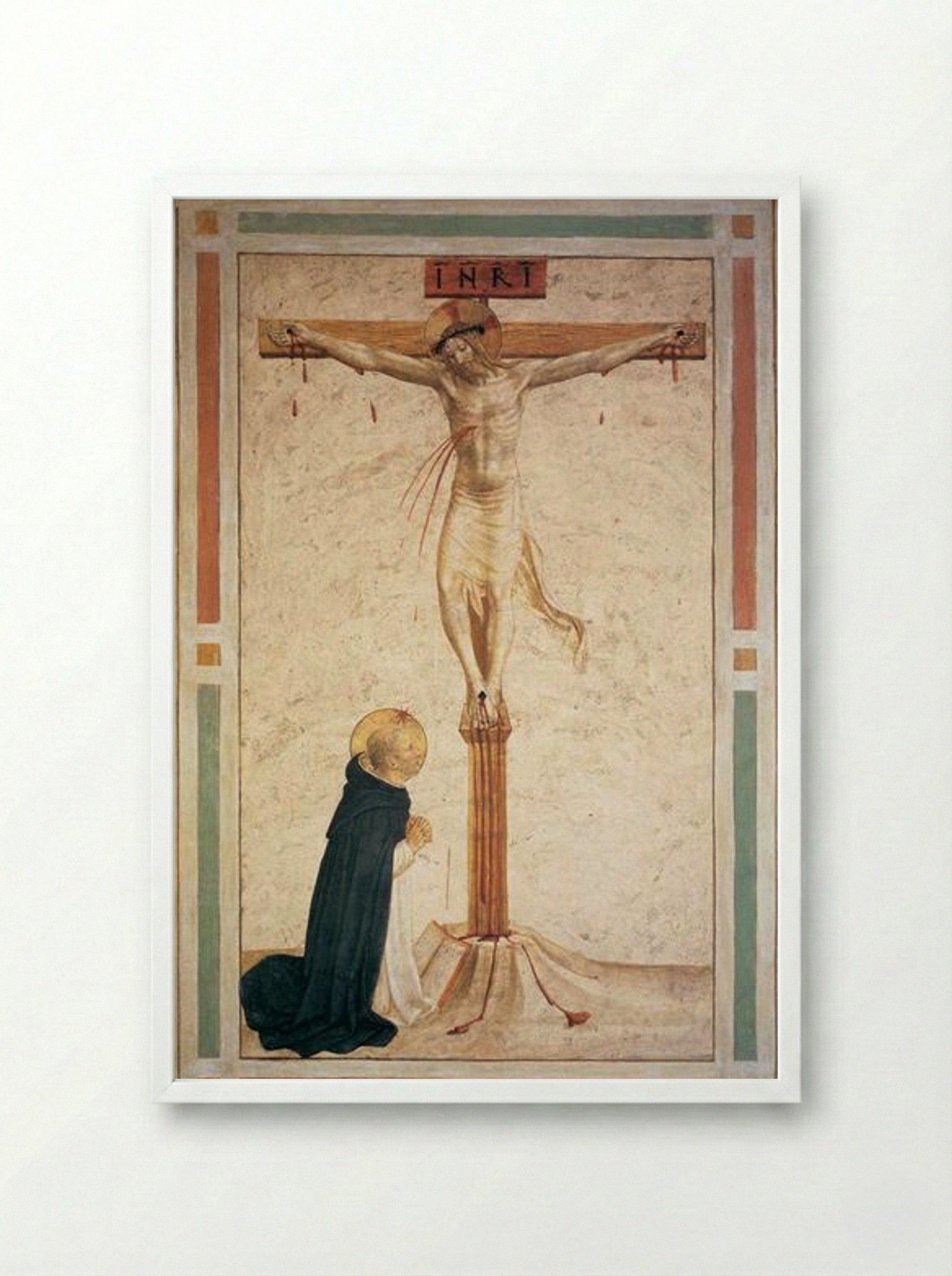 Crucifixion with St. Dominic - Fra Angelico - Framed Print White