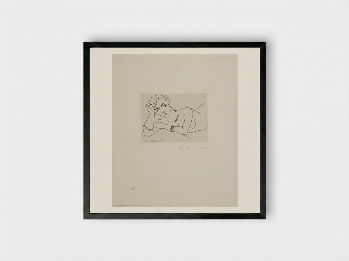 Woman Leaning on Her Elbow - Henri Matisse - Framed Print Black