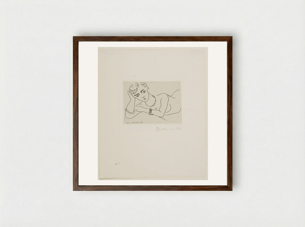 Woman Leaning on Her Elbow - Henri Matisse - Framed Print Dark Wood
