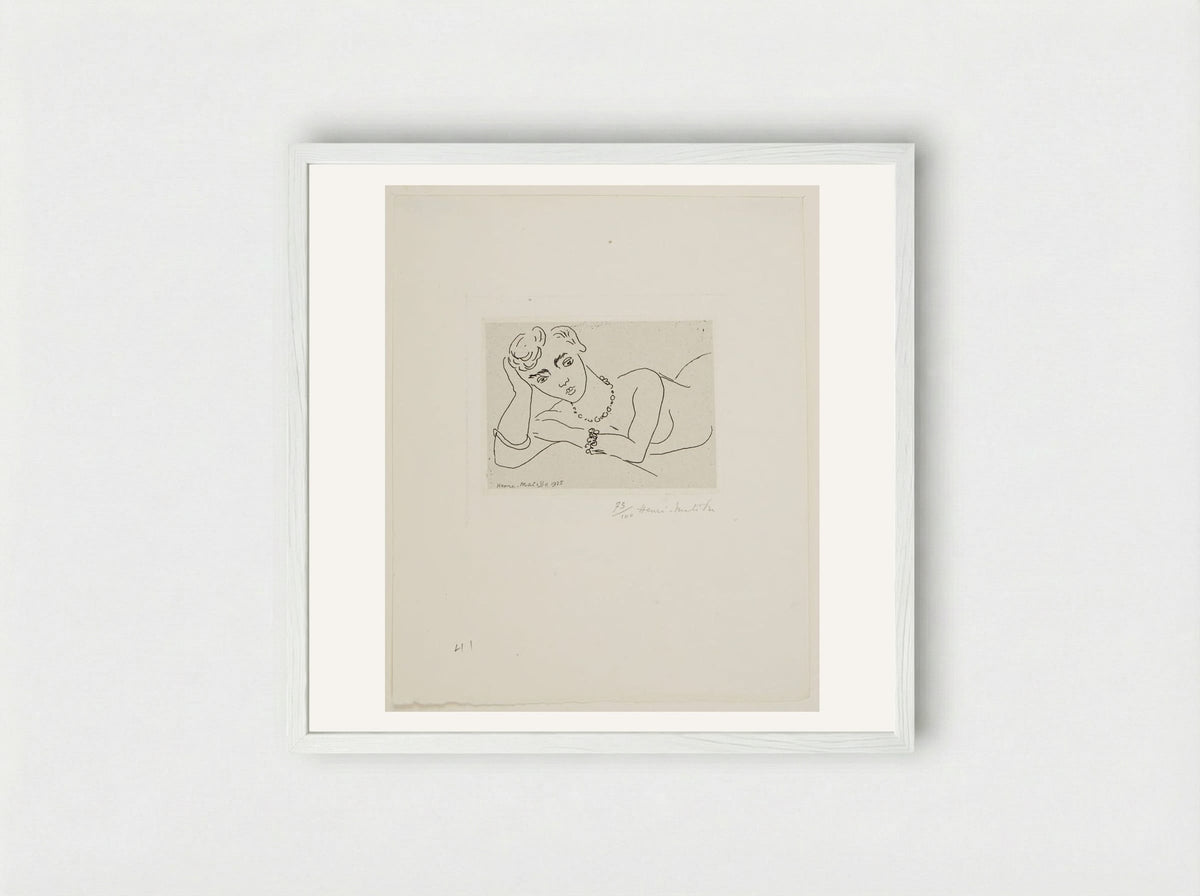 Woman Leaning on Her Elbow - Henri Matisse - Framed Print White
