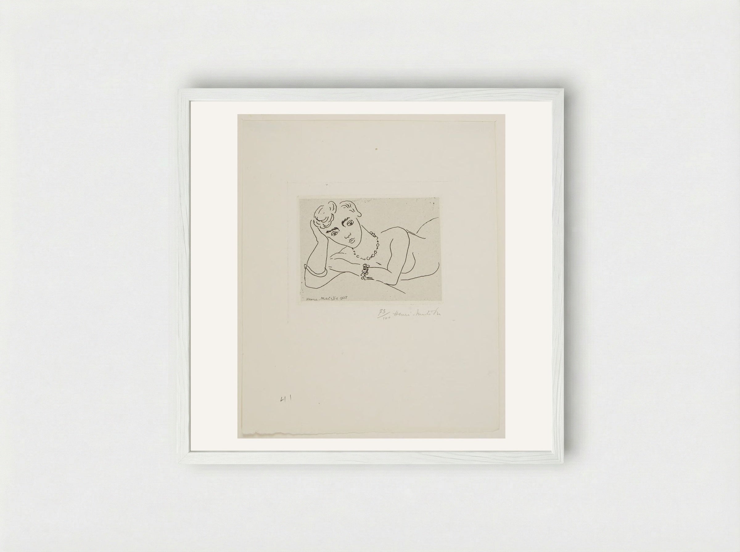 Woman Leaning on Her Elbow - Henri Matisse - Framed Print White