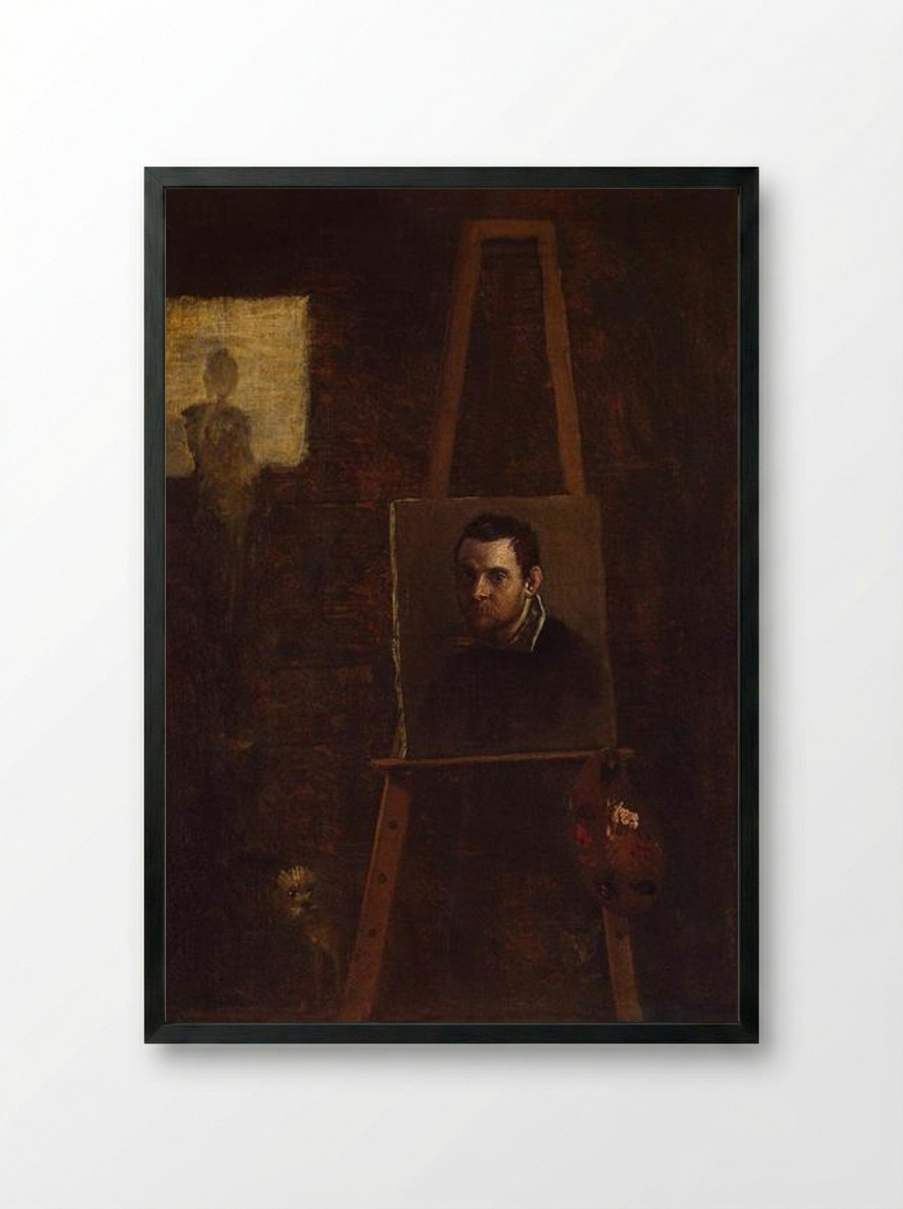 Self-portrait on an Easel in a Workshop - Annibale Carracci - Framed Print Black
