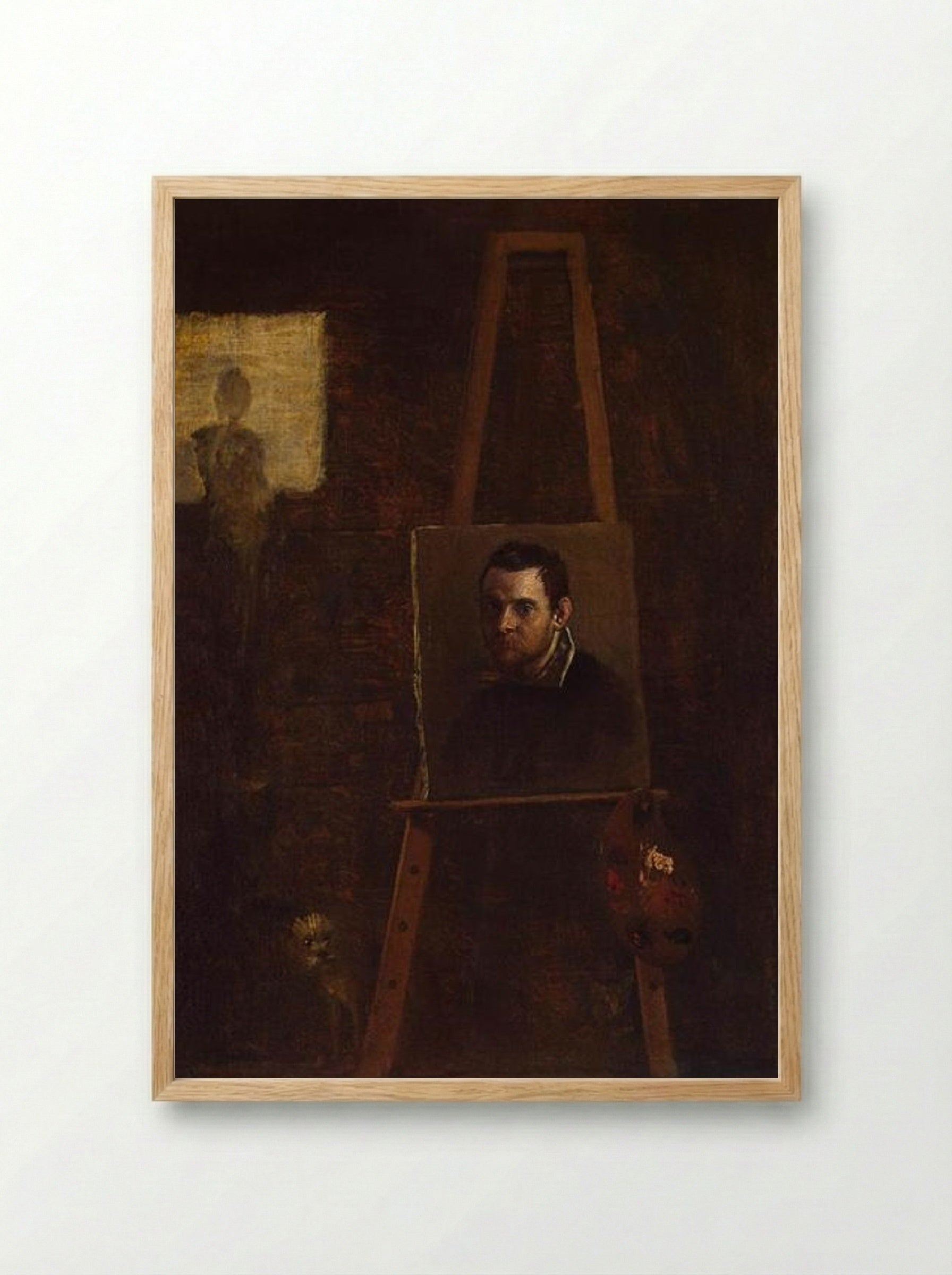 Self-portrait on an Easel in a Workshop - Annibale Carracci - Framed Print Wood