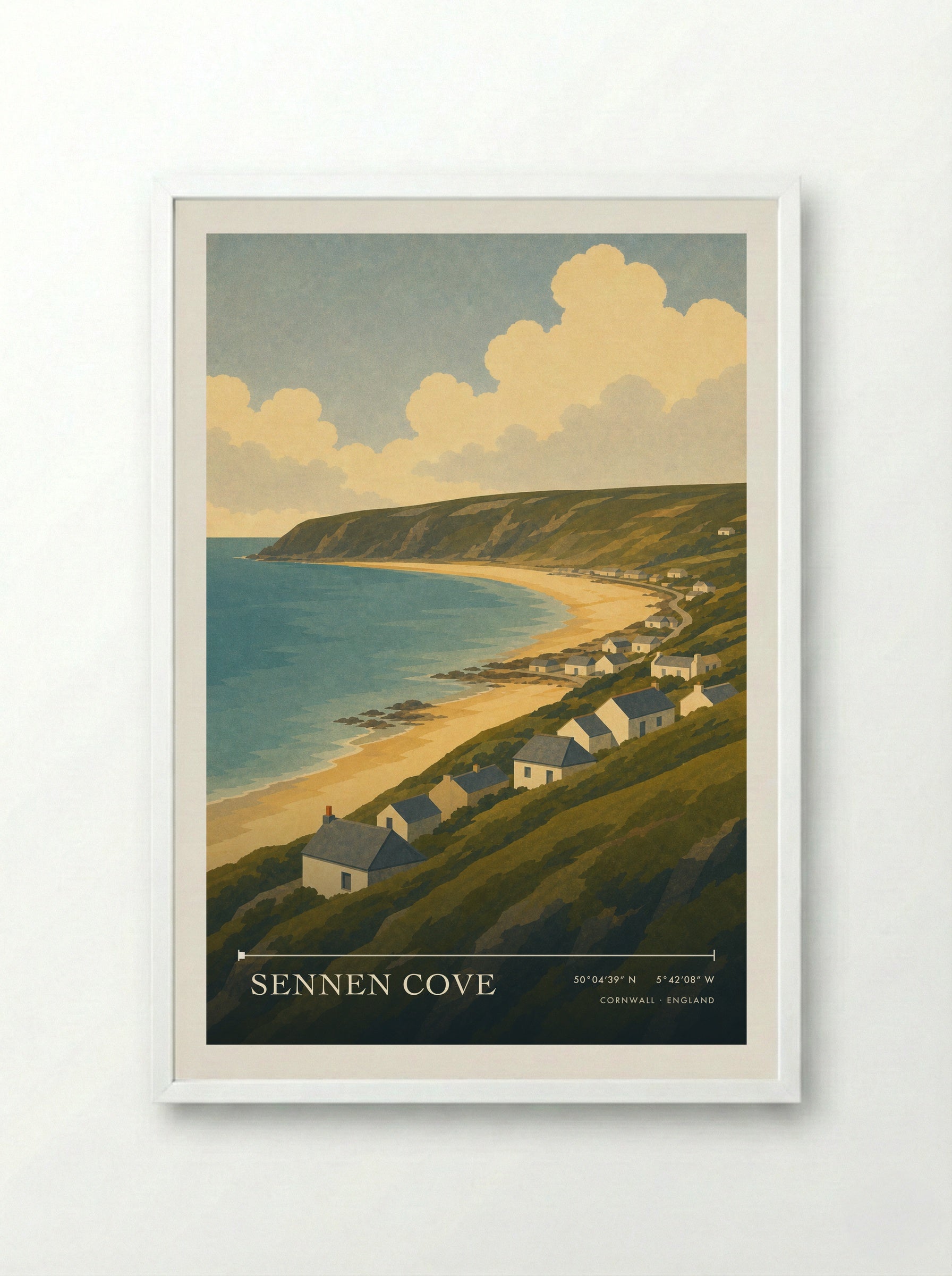 Sennen Cove Cornwall Travel Poster - Framed Print White