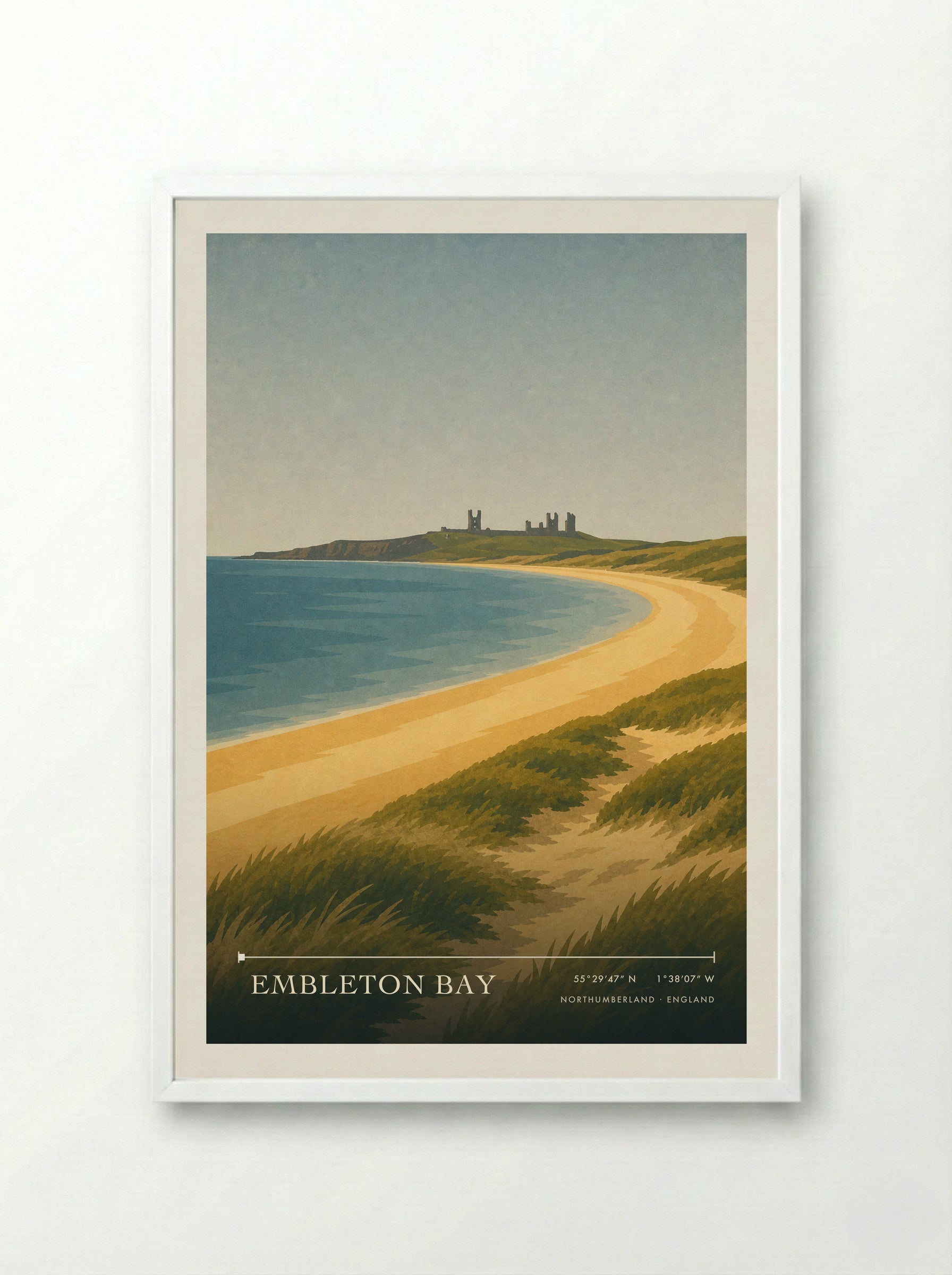 Embleton Bay Northumberland Travel Poster - Framed Print White