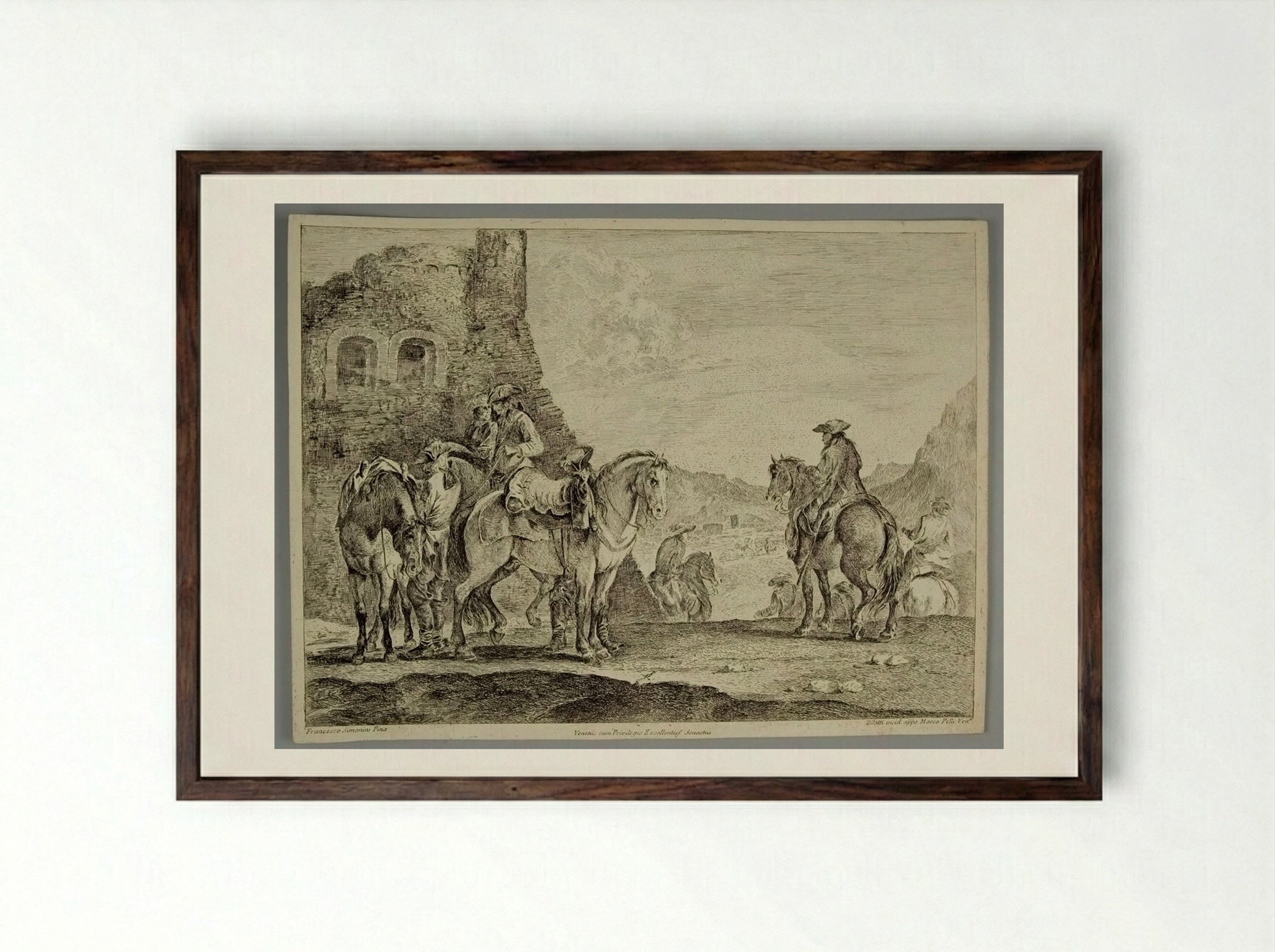 Horsemen Near a Ruin - Domenico Bernardo Zilotti - Framed Print Dark Wood