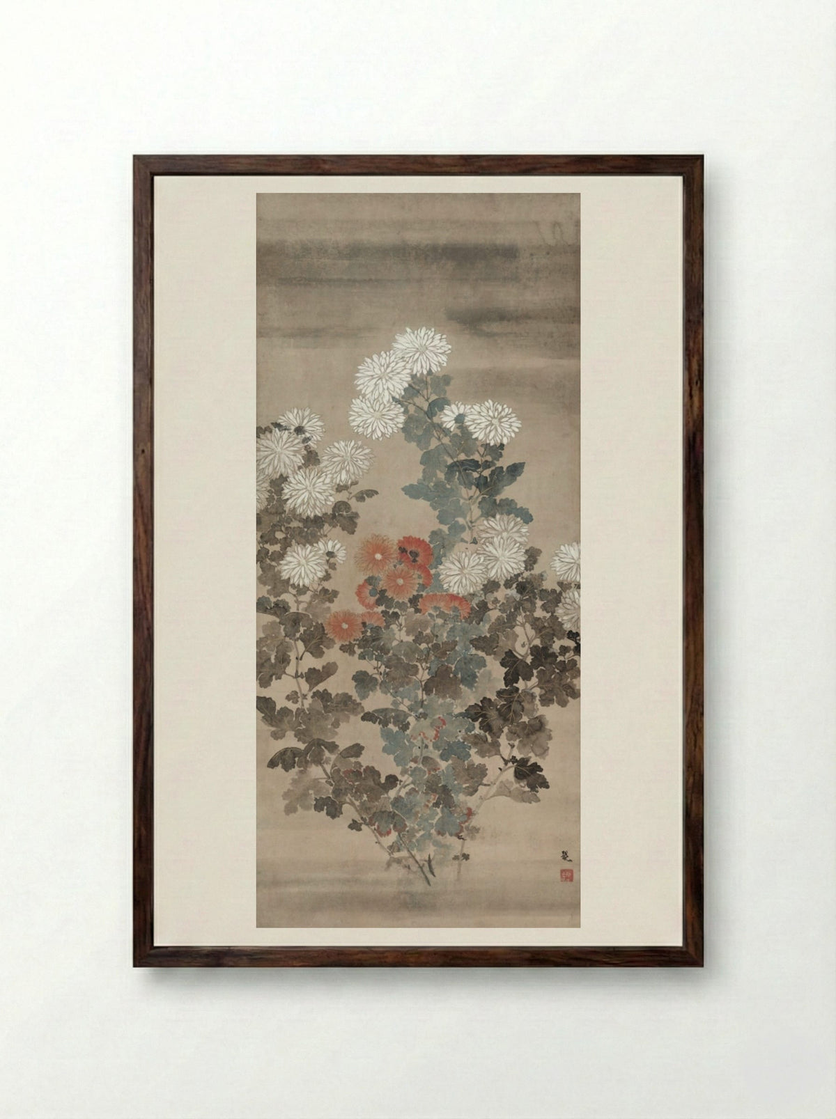 Chrysanthemums - Kitagawa Sōsetsu - Framed Print Dark Wood