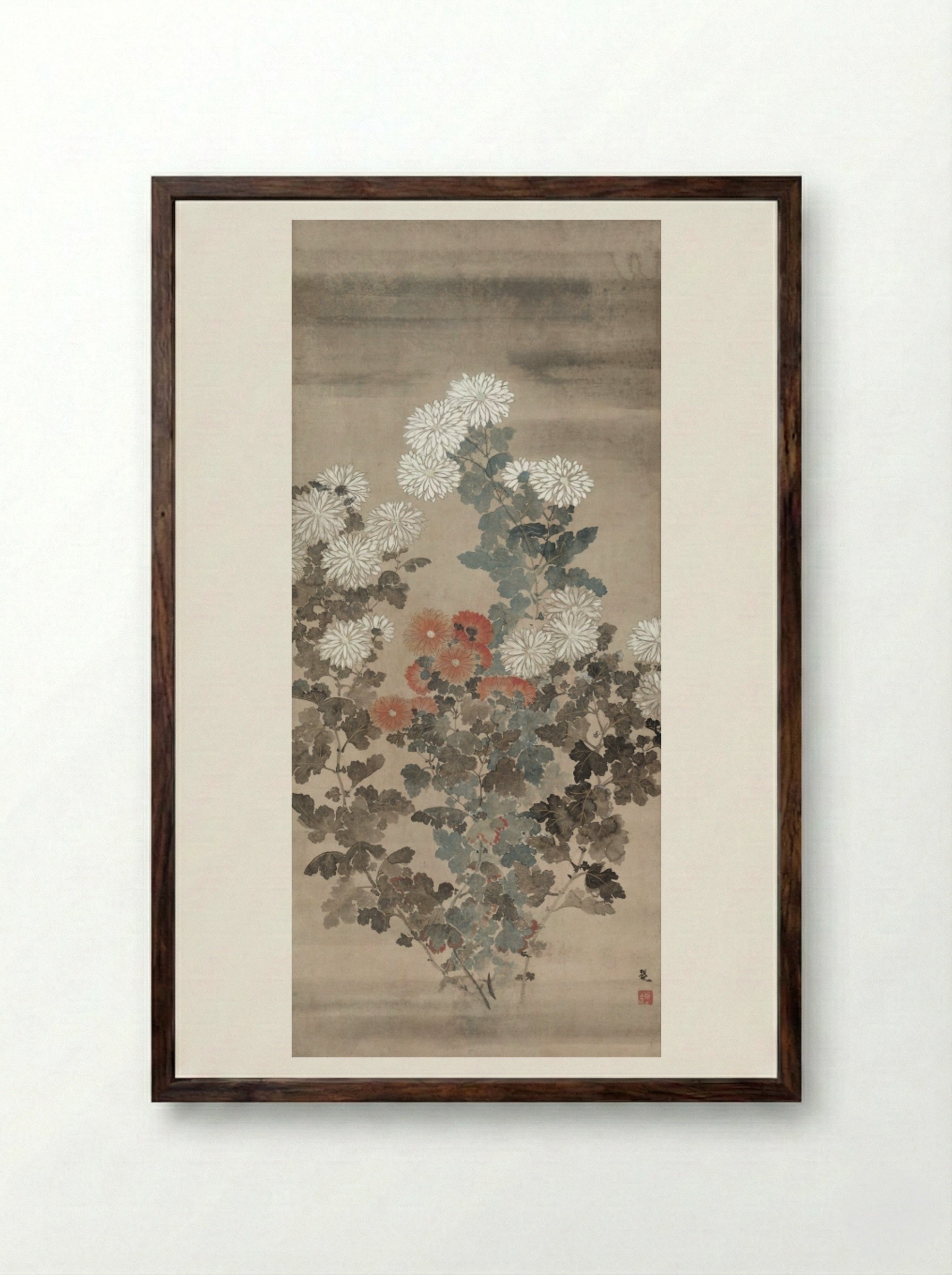 Chrysanthemums - Kitagawa Sōsetsu - Framed Print Dark Wood