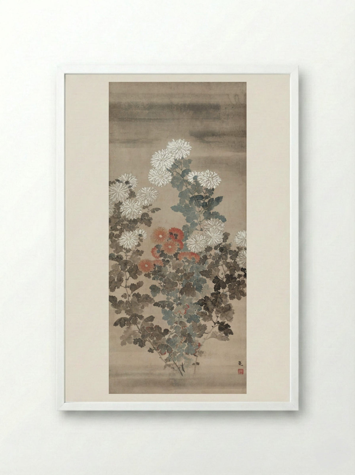 Chrysanthemums - Kitagawa Sōsetsu - Framed Print White