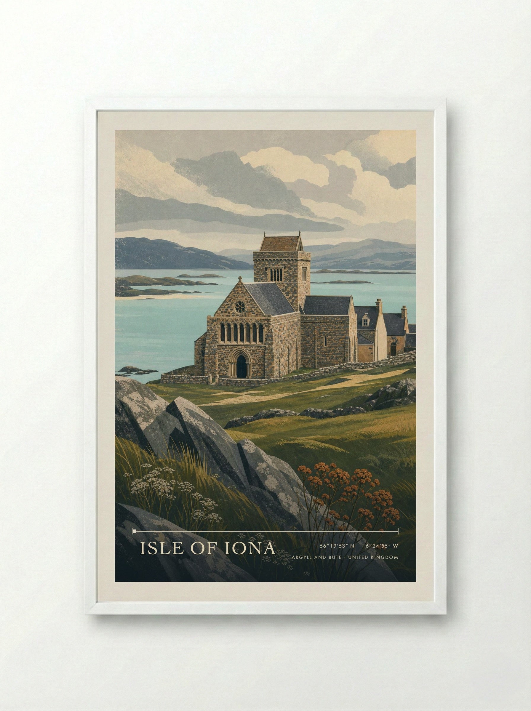 Isle of Iona Argyll and Bute United Kingdom Travel Poster - Framed Print White