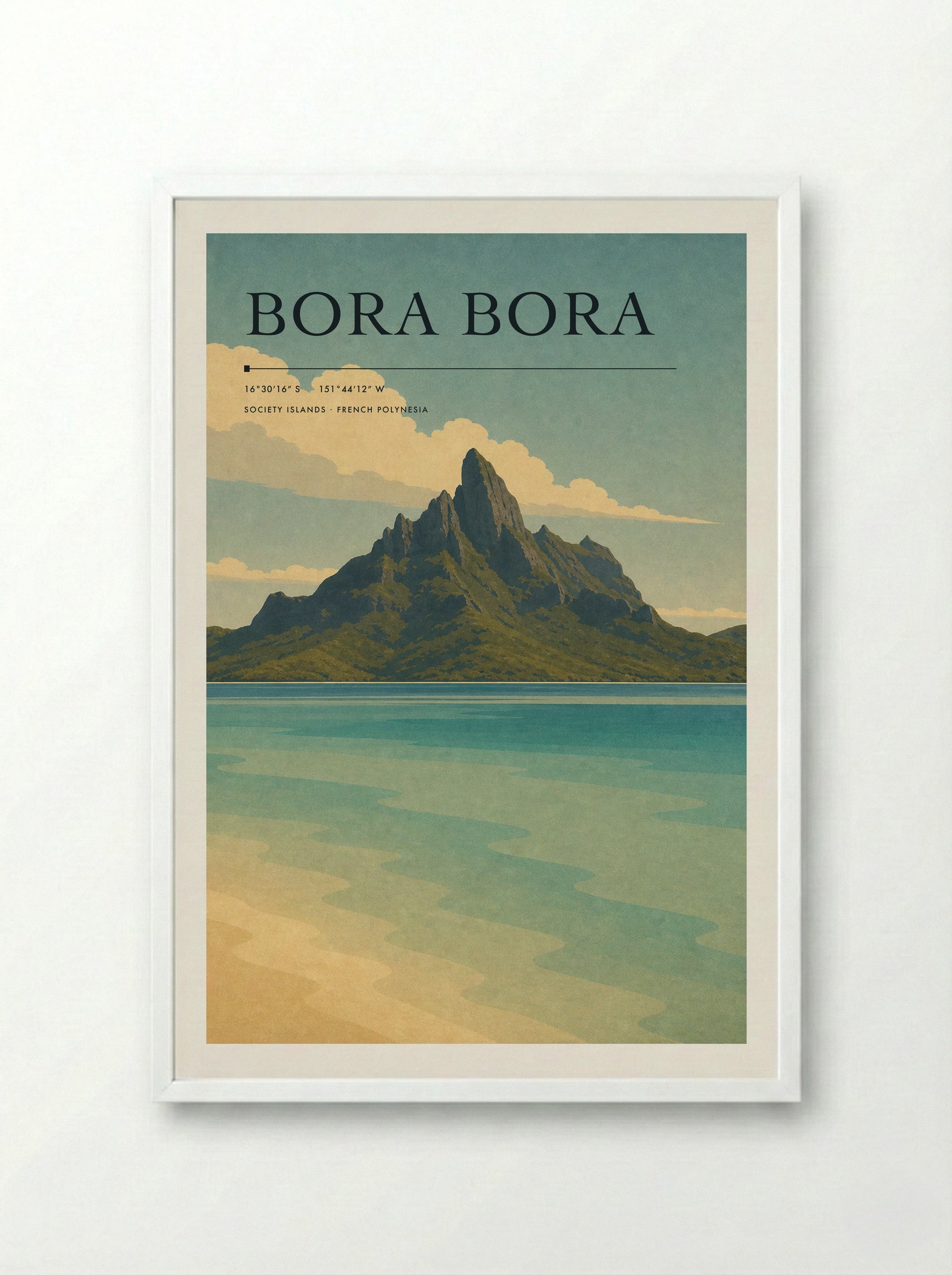 Bora Bora Travel Poster Artwork - Framed Print White